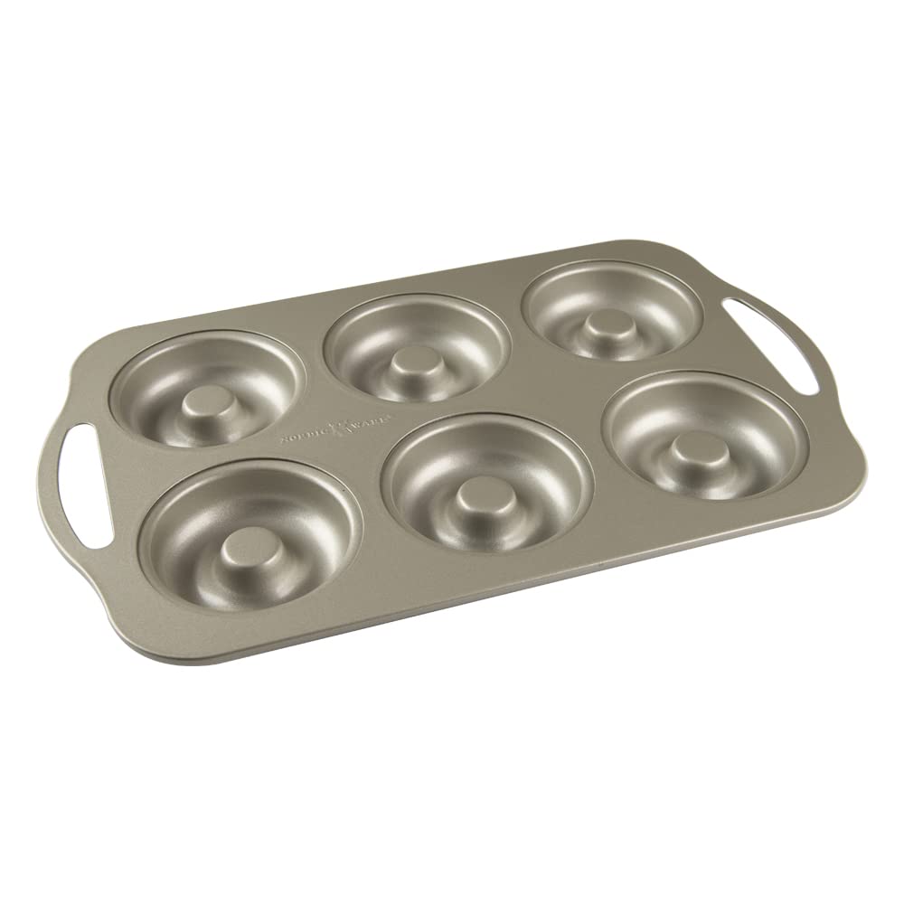 Nordic Ware Nonstick Donut Baking Pan - 6-Cavity Doughnut Mold for Homemade Donuts, Cupcakes & Muffins | Perfect for Holiday Baking, Birthday Parties & Family Breakfasts
