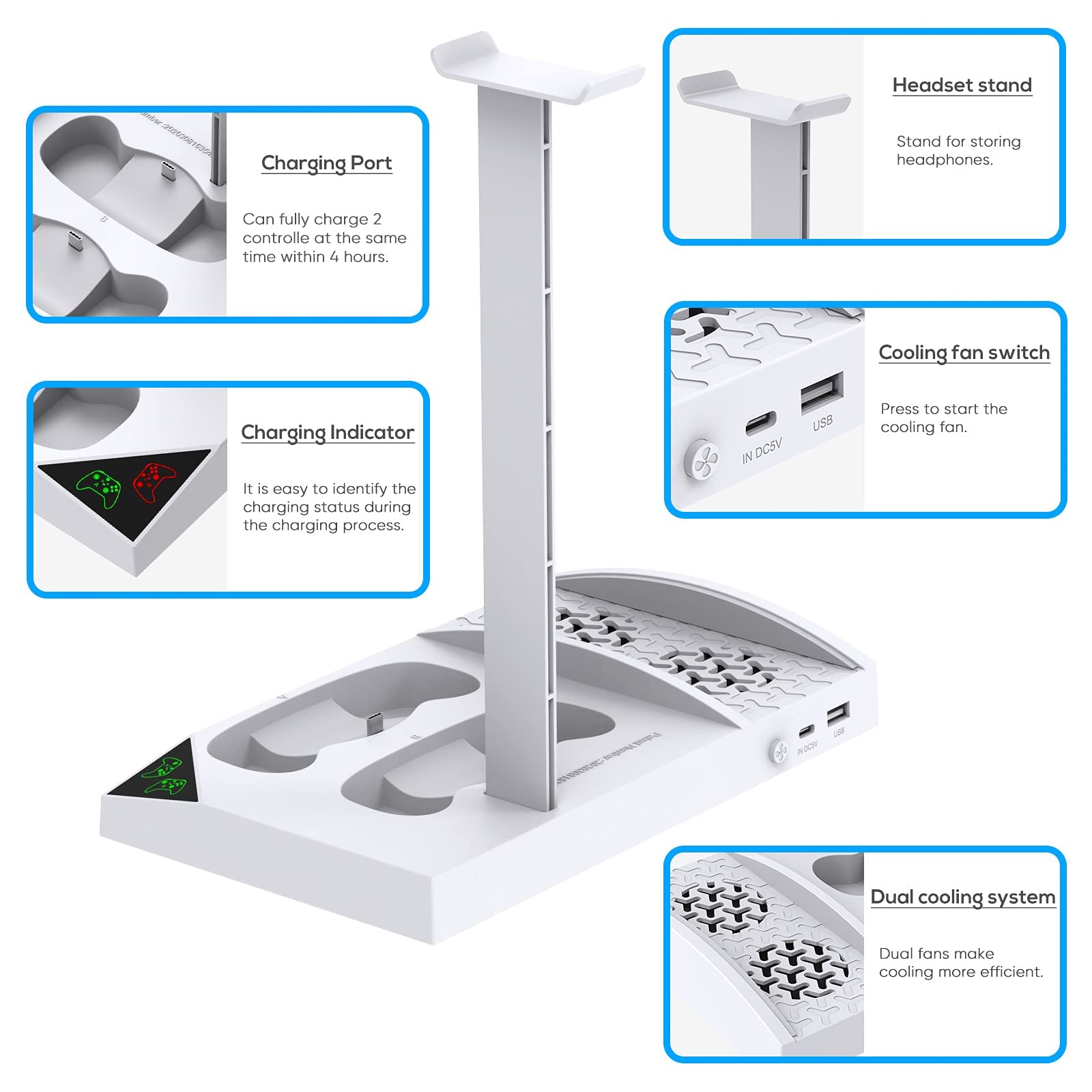 YUANHOT Xbox Series S Cooling Fan Stand with 4-Pack 1400mAh Rechargeable Batteries - Vertical Charging Station Dock with Controller Charger & Cooling System for XSS (White) | Perfect for Gaming Marathons & Overheating Protection