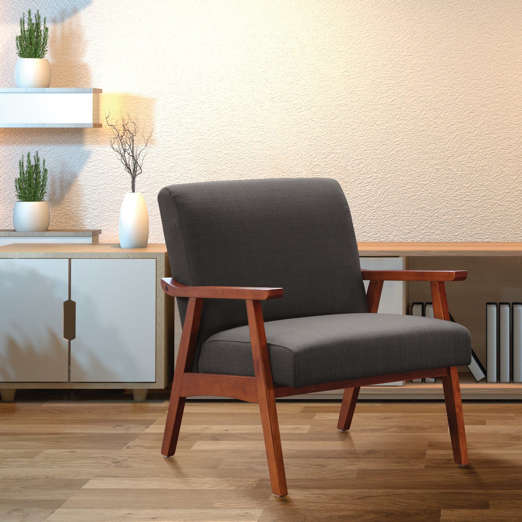Mid Century Modern Ave Six Davis Armchair with Solid Wood Frame [DVS51] - Perfect for Living Room, Office & Lounge Areas
