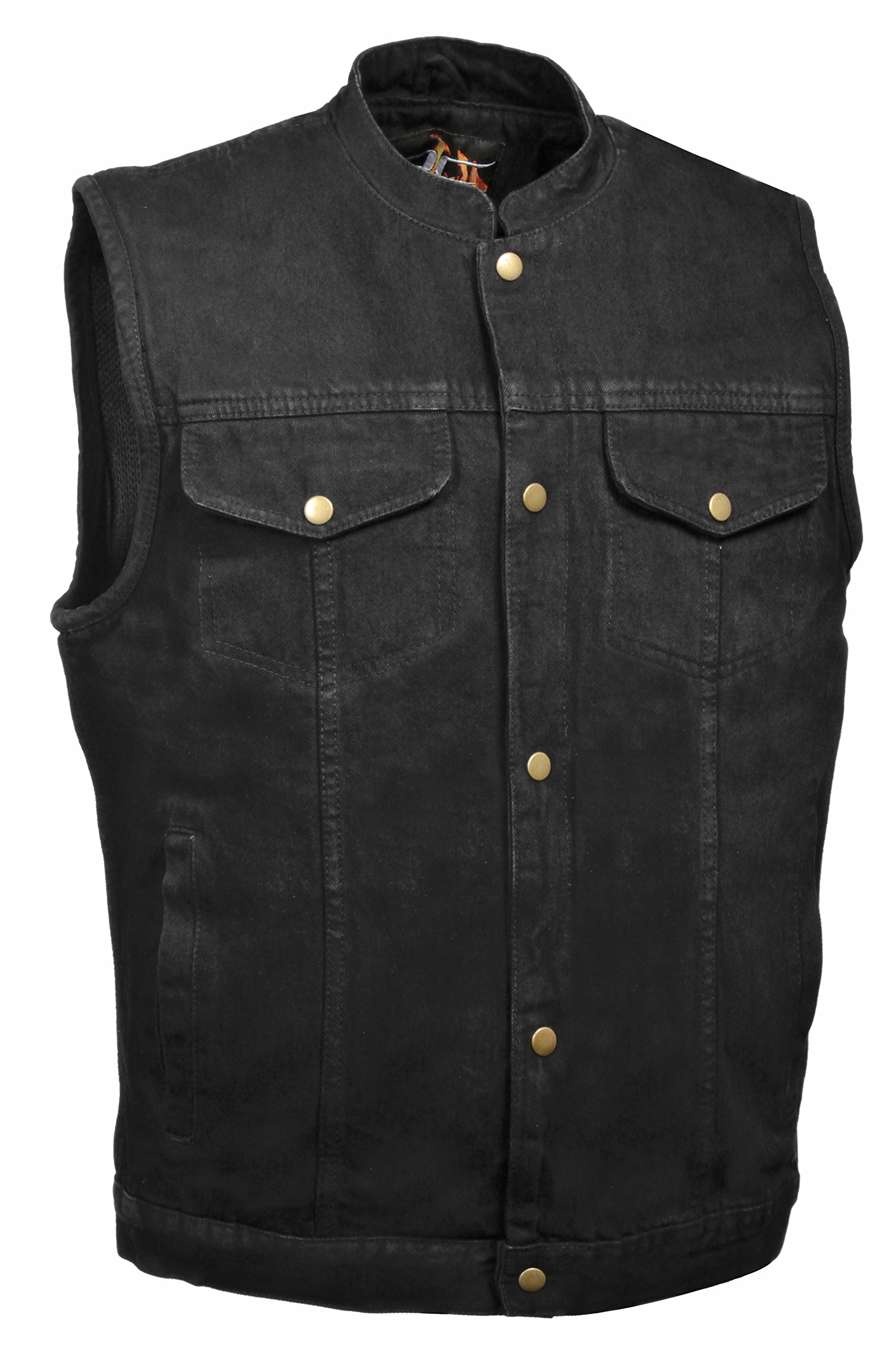 Men's SOA Snap Front Denim Vest with Concealed Weapon Pocket - Tactical Biker Jacket for Motorcycle Riding, Outdoor Adventures & Concealed Carry (CCW)