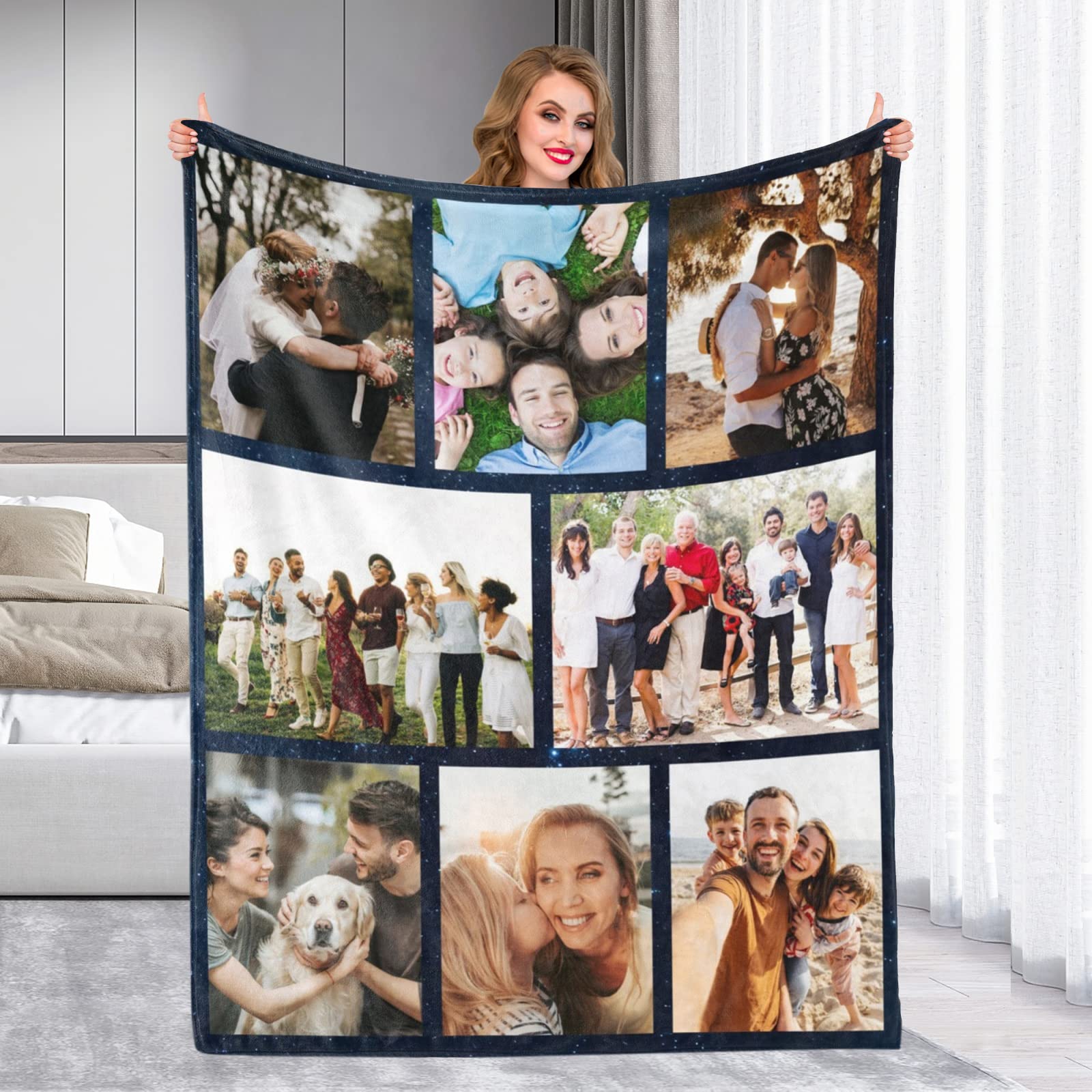 Custom Photo Blanket - Personalized Fleece Throw Blanket with Text & Collage | Family Gifts for Birthday, Christmas, Wedding Anniversary | Cozy Home Decor, Gift Idea for Loved Ones