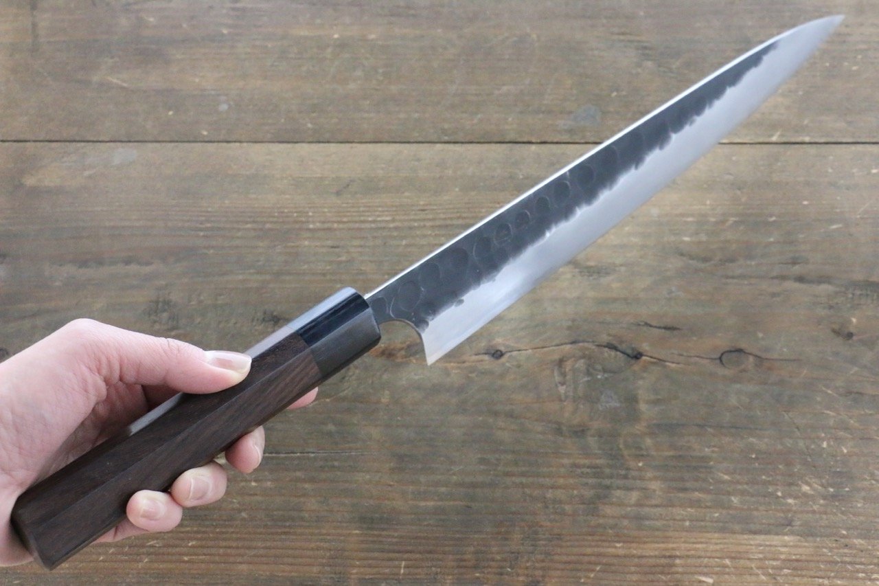 Premium Seisuke Blue Steel No.2 Hammered Kurouchi Yanagiba Sushi Knife 270mm with Exotic Shitan Handle - Perfect for Sushi Chefs & Japanese Cuisine Preparation