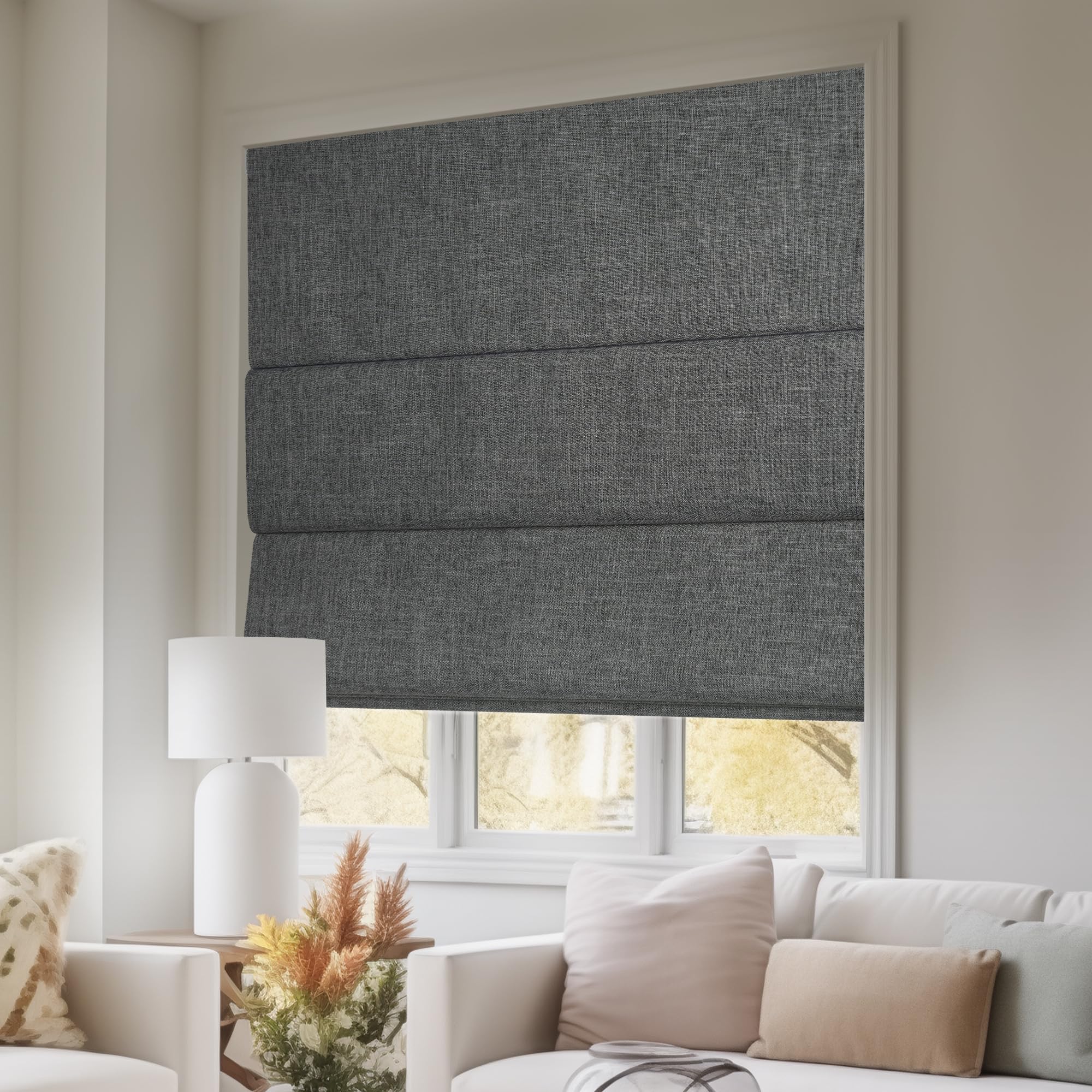 Blackout Cordless Roman Shades for Windows - Custom Thermal Insulated UV Protection Linen Roman Blinds (38