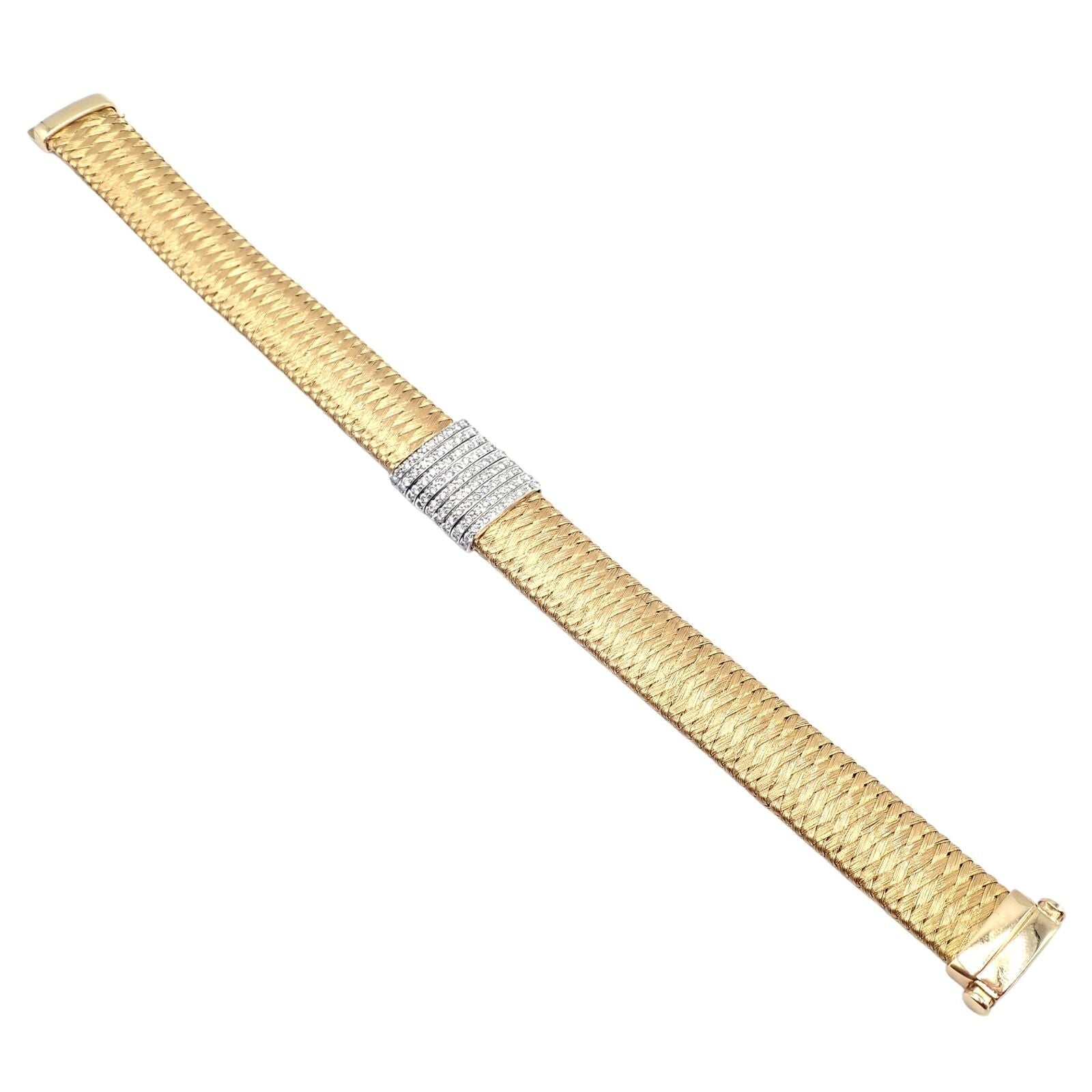 Authentic Roberto Coin 18k Yellow Gold 9 Row Diamond Silk Weave Bracelet for Women - Luxury Jewelry Gift for Anniversary, Birthday & Special Occasions
