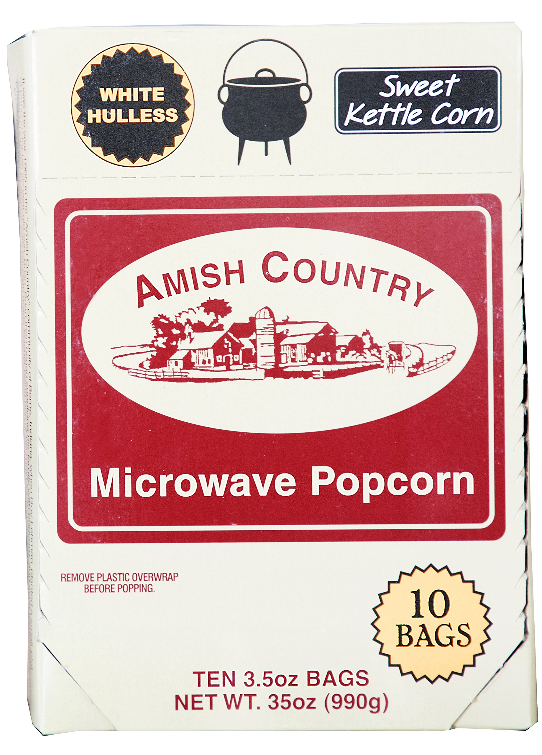Amish Country Popcorn - Old Fashioned Microwave Popcorn, 10 Bags Sweet Kettle White Hulless - Non-GMO, Gluten Free, Kosher Certified - Perfect for Movie Nights, Snacking & Family Gatherings