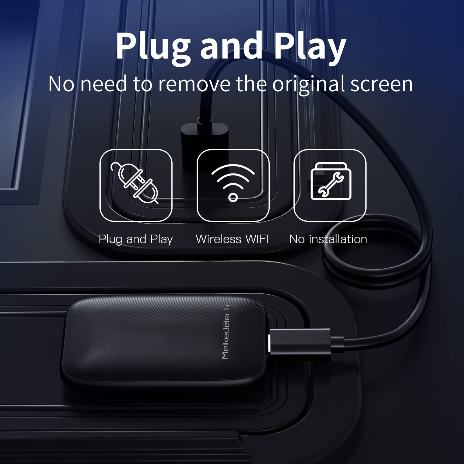 MekedeTech Wireless CarPlay & Android Auto Adapter - Plug & Play Wired to Wireless Converter for iPhone & Android - CarPlay AI Box with Netflix/YouTube Support | Perfect for Commuting, Road Trips & In-Car Entertainment