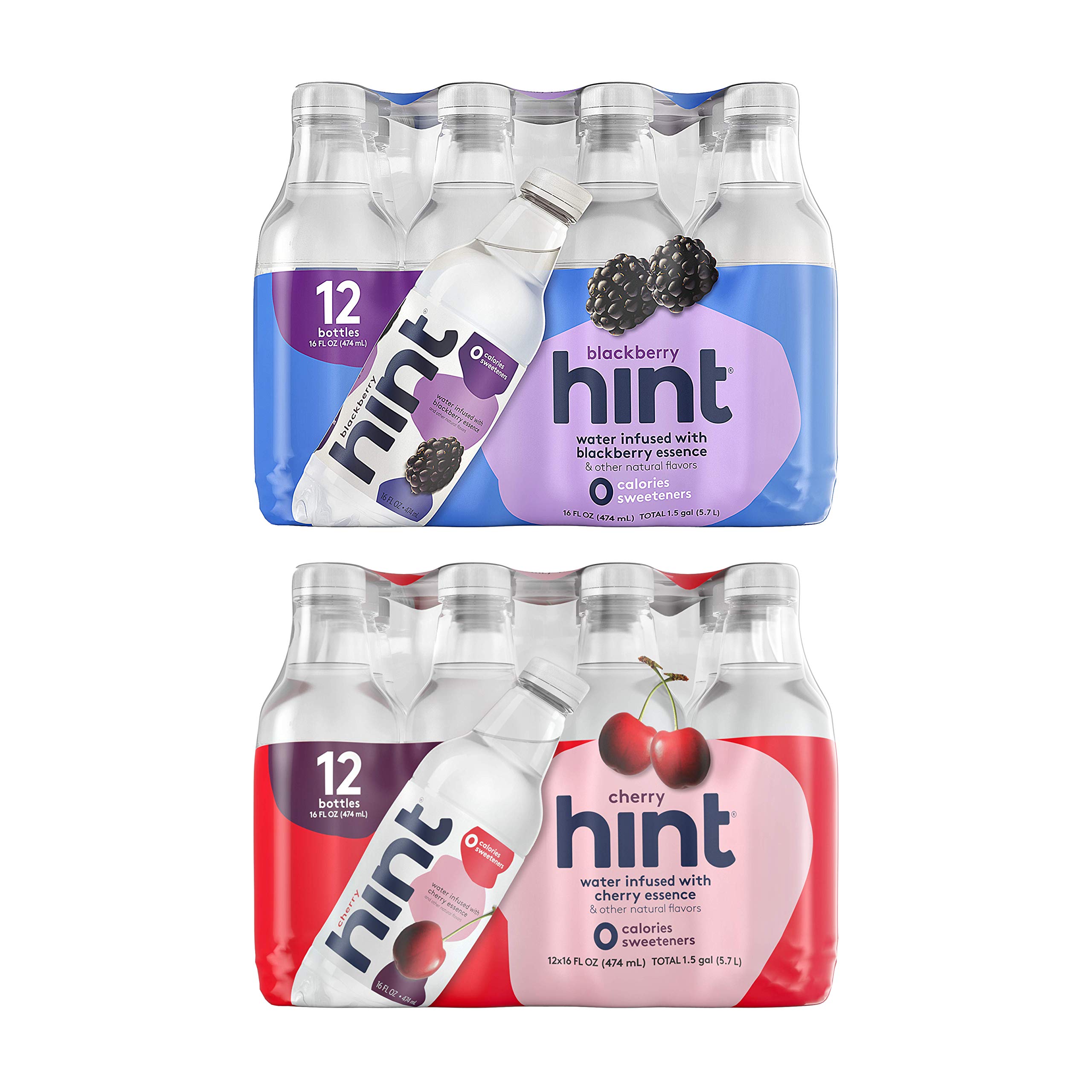 Hint Water Variety Pack - 12 Blackberry & 12 Cherry Flavored Water (24 Pack) | Zero Calories, No Sugar, No Artificial Sweeteners | 16oz Bottles | Perfect for Hydration at Work, Gym or Outdoor Activities