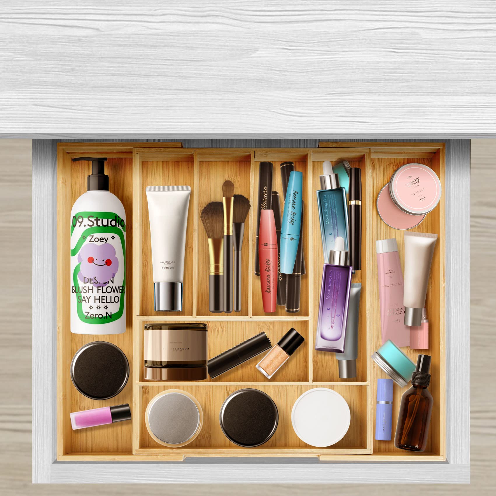 Expandable Bamboo Kitchen Drawer Organizer - 8 Compartment Utensil Tray with Grooved Dividers for Flatware & Cutlery Storage, Perfect for Kitchen Drawer Organization (Natural)