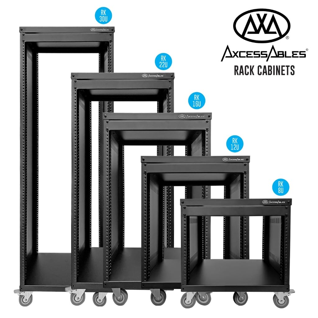 AxcessAbles RK 22U 22U Server Rack Cabinet with Casters - Compatible with US 5mm & EU 6mm Rack Standards - Heavy Duty Network Server Rack for Data Center, Home Theater, DJ Equipment, AV Gear & Computer Electronics