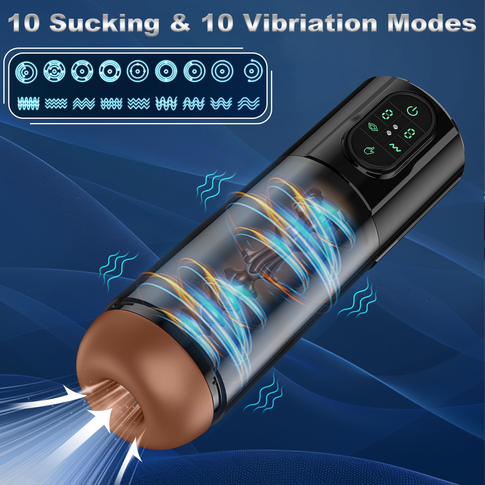 Realistic 3D Vagina Male Masturbator - Hands-Free Male Sex Toy with 10 Suction & Vibration Modes for Men - Perfect for Solo Play, Couples Fun & Discreet Pleasure