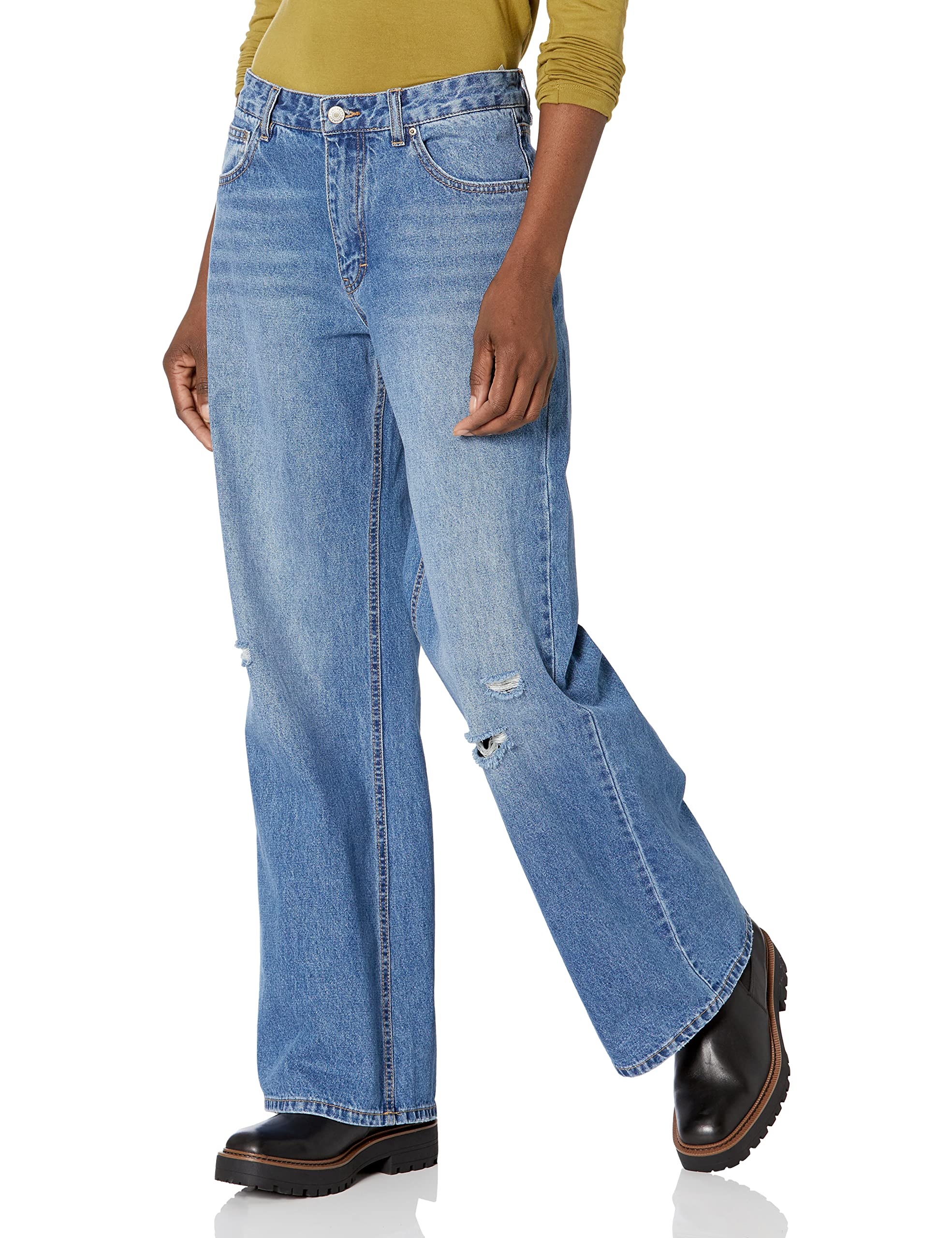 UNIONBAY Women's Low Rise Wide Leg Jeans - Comfortable Stretch Denim Pants for Casual Wear & Everyday Outfits