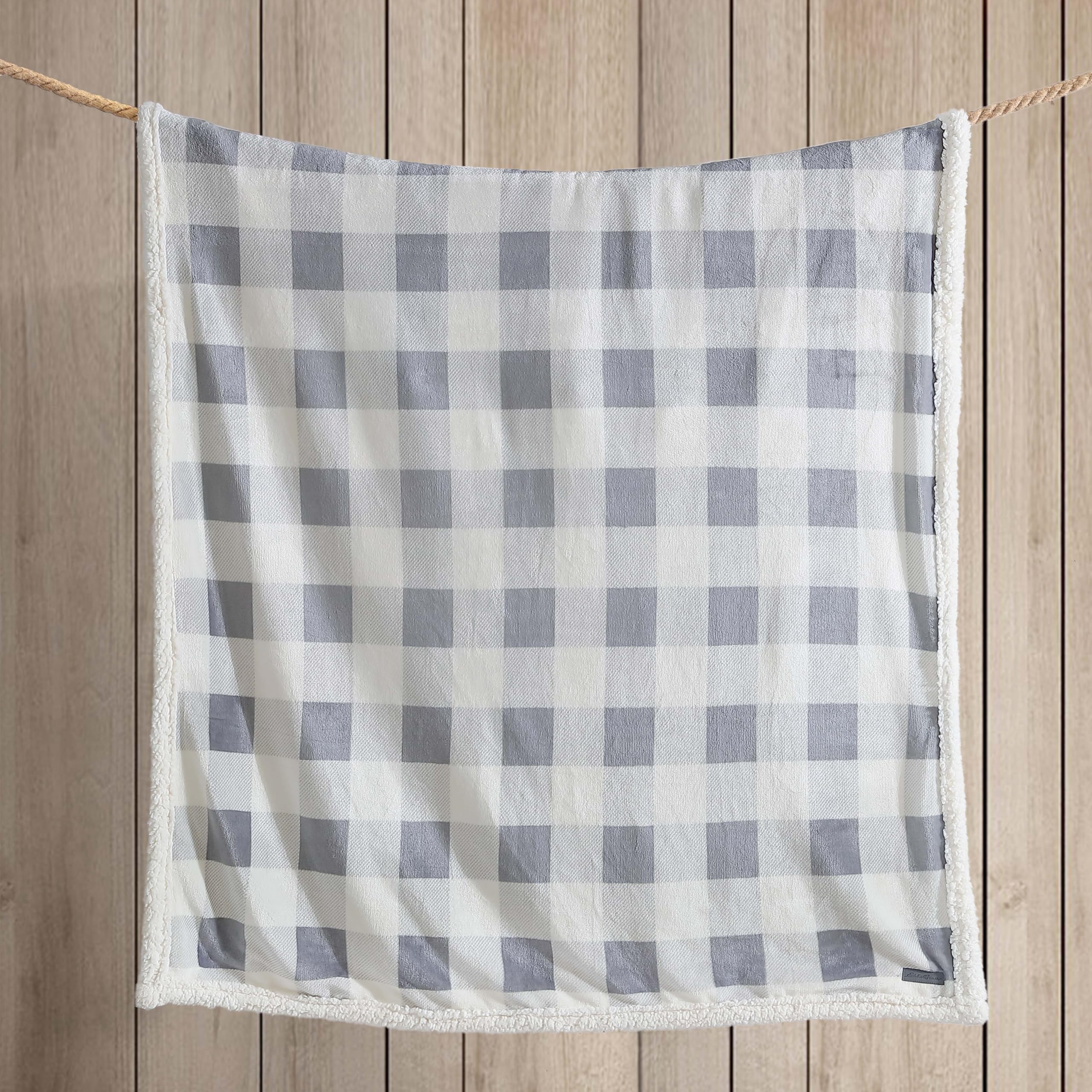 Eddie Bauer Super Soft Reversible Sherpa & Brushed Fleece Throw Blanket - Warm Cozy Bedding for Couch, Sofa, Bed - Perfect for Lounging, Movie Nights & Winter Comfort (Chrome)