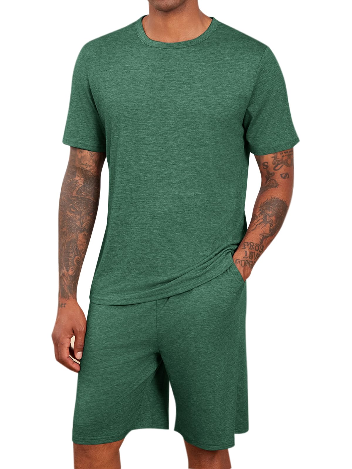 Runcati Men's Pajama Sets - 2 Piece Short Sleeve T-Shirt & Lounge Shorts - Breathable Summer Sleepwear for Relaxing at Home or Vacation