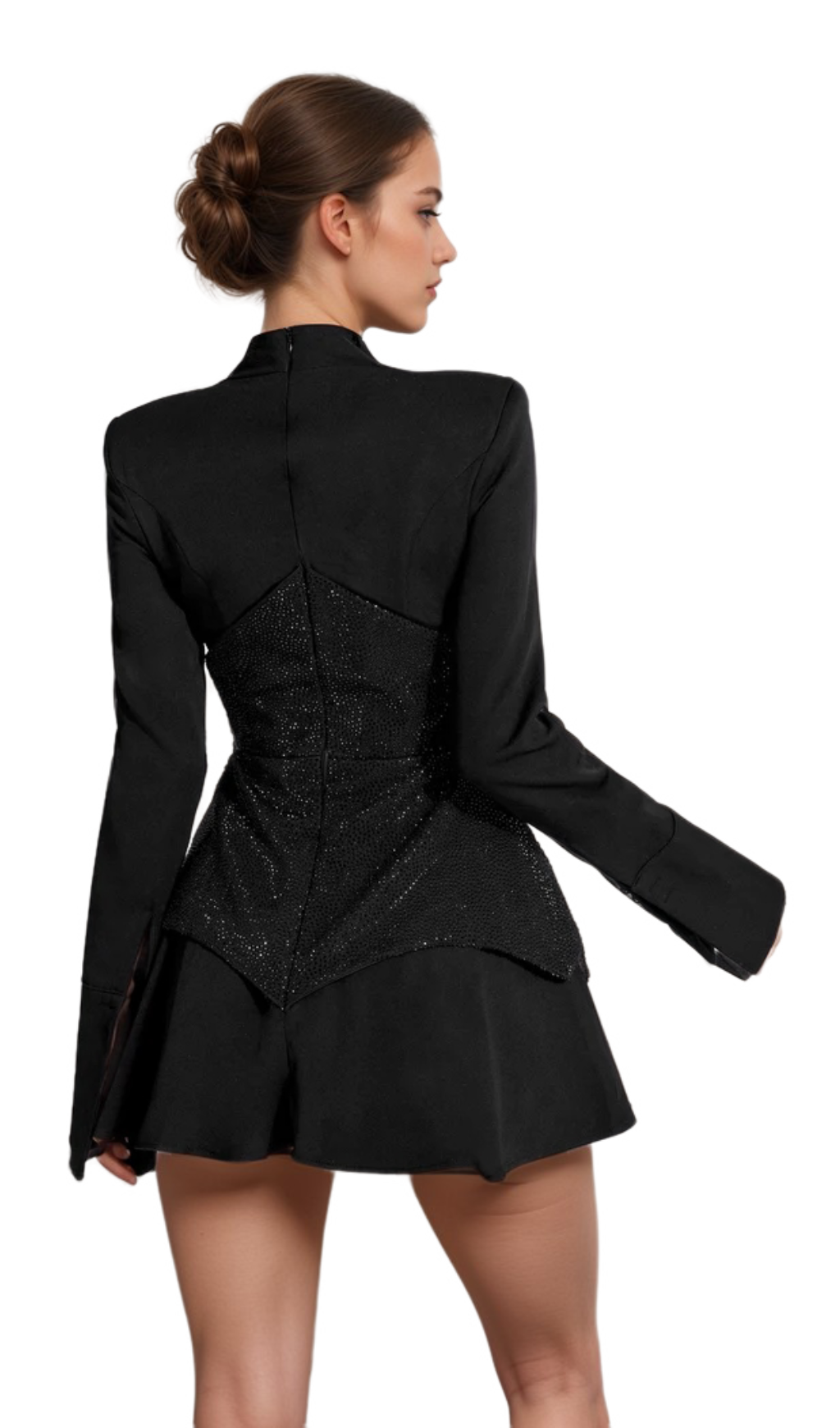 Athena Keilani Black Long Sleeve Mini Bodysuit for Women - Sexy Stretchy Bodycon Outfit for Club, Date Night & Party Wear