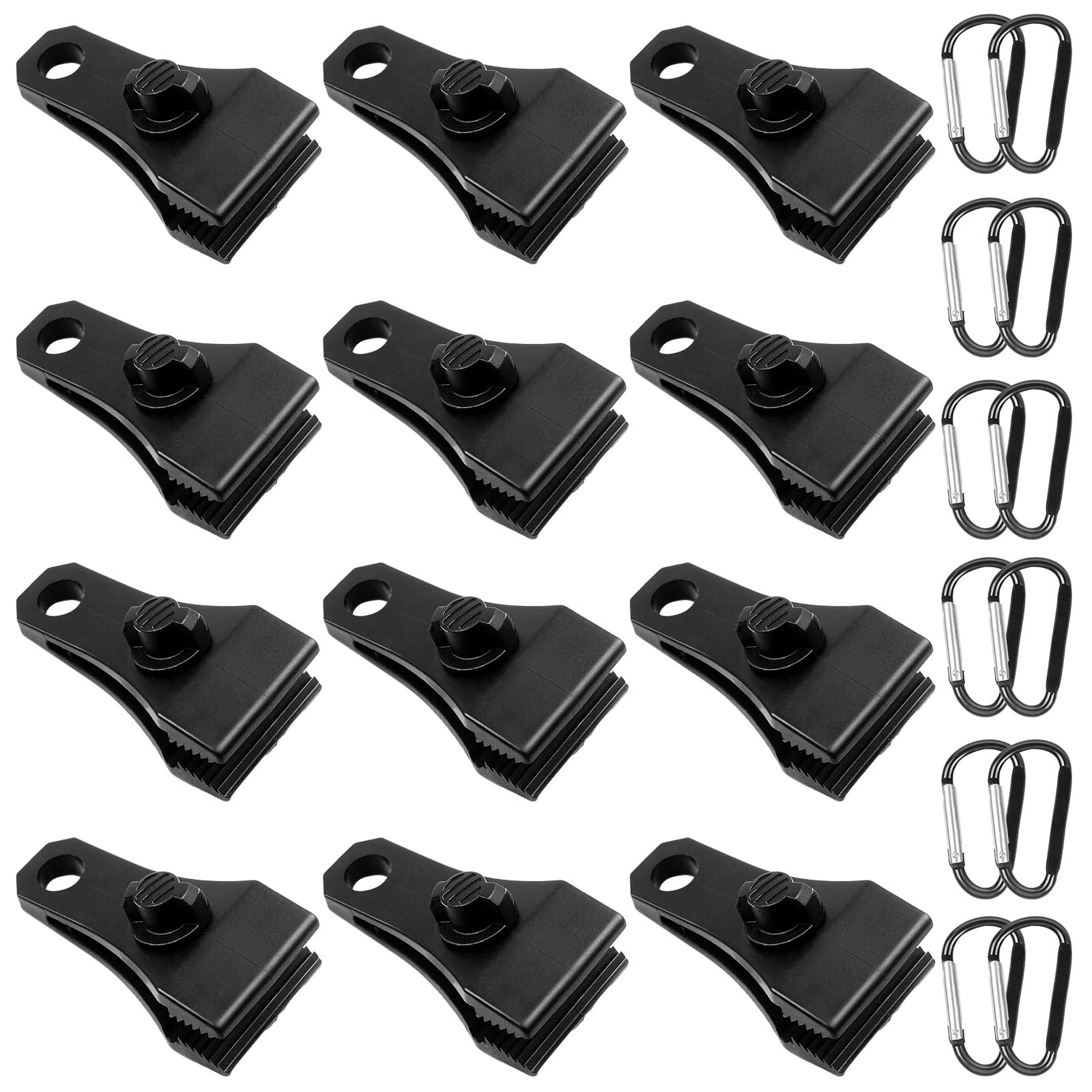 Heavy Duty Tarp Clips 24 Pack - Large Locking Grip Clamps with Thumb Screw & Carabiner for Camping, Awnings, Canopies, Truck & Boat Covers - Secure Tarps for Outdoor, RV, Pool & Marine Use