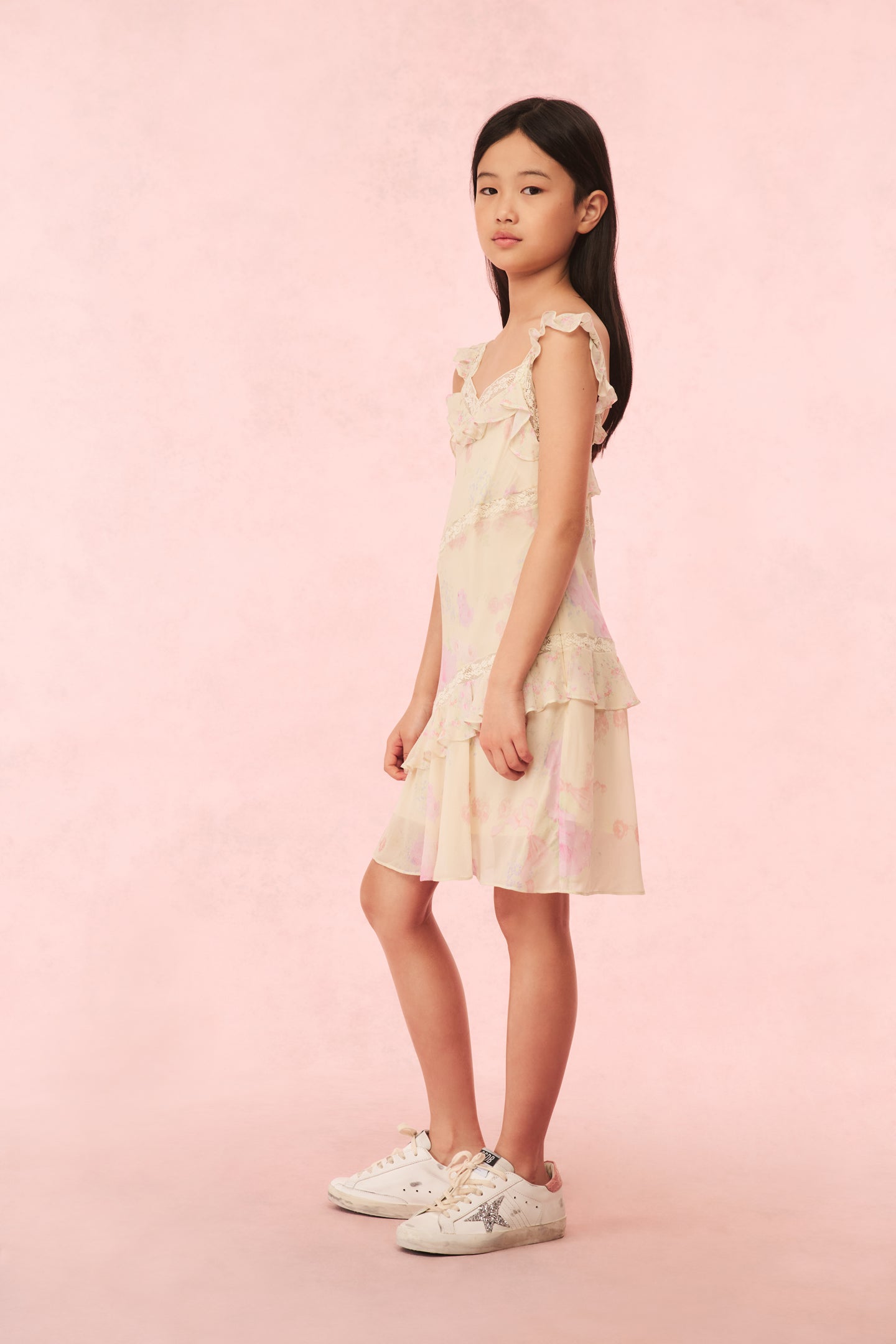 Idaline Floral Ruffle Dress for Girls - Elegant Summer Party Outfit, Perfect for Birthday, Wedding & Special Occasions