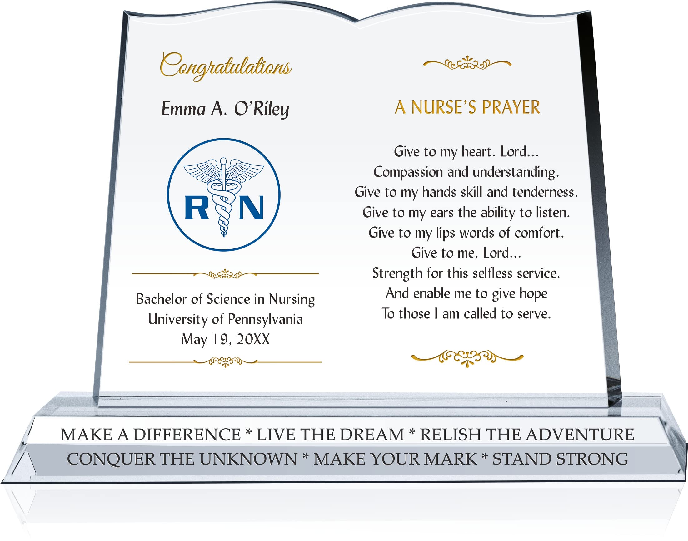 Personalized Crystal Nurse's Prayer Plaque - Inspirational RN Graduation Gift for Her or Him - Religious Nursing Graduation Keepsake for Daughter, Son, Grandchild, Sister, Brother, Niece, Nephew (10 Inch) - Perfect for Graduation Ceremonies, Office Decor, or Heartfelt Home Display