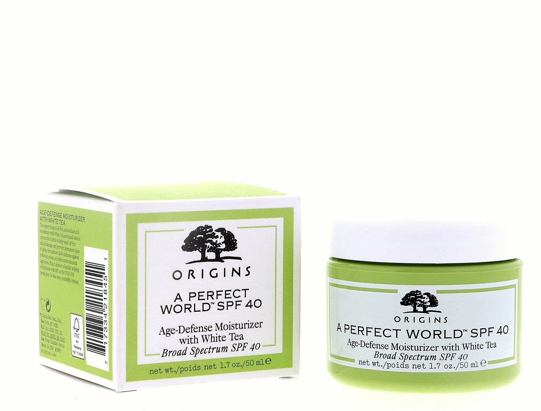 Origins A Perfect World SPF 40 Age-Defense Moisturizer with White Tea - 1.7 oz | Daily Anti-Aging Face Cream for Women & Men | Perfect for Daytime Use & Sun Protection