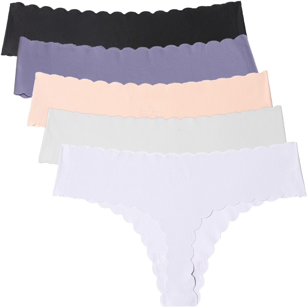 Wetopkim Seamless Thongs for Women - No Show Panties V-Waist Stretch Breathable Underwear 6 Pack (S-XL) | Comfortable Everyday Wear for Yoga, Work & Travel