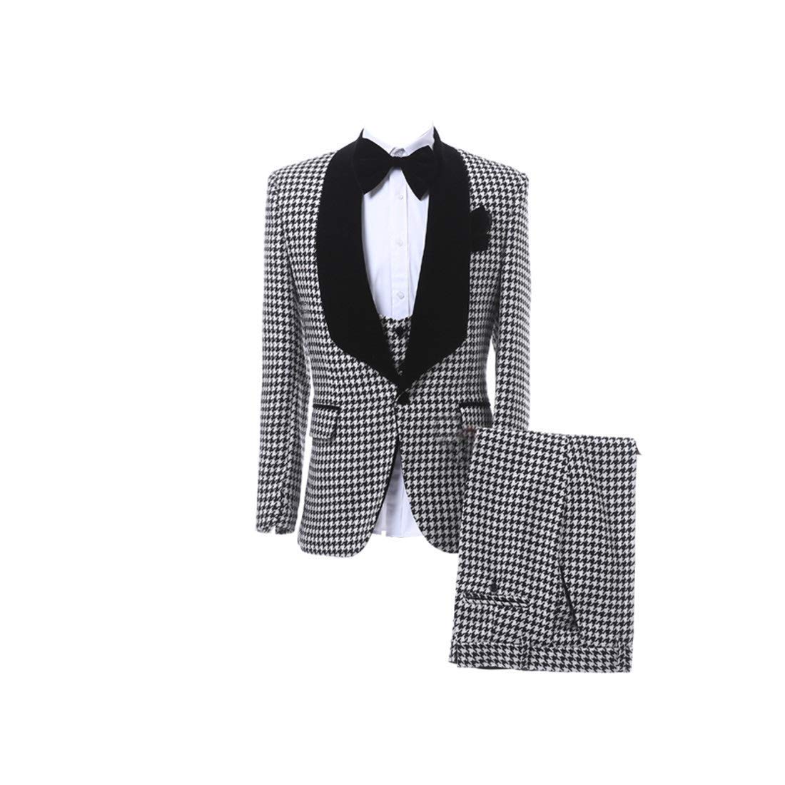 Frank Men's Slim Fit Single Breasted Suit Set - Houndstooth Jacket, Vest & Pants for Wedding, Business & Formal Events | Perfect for Grooms, Office Wear & Special Occasions