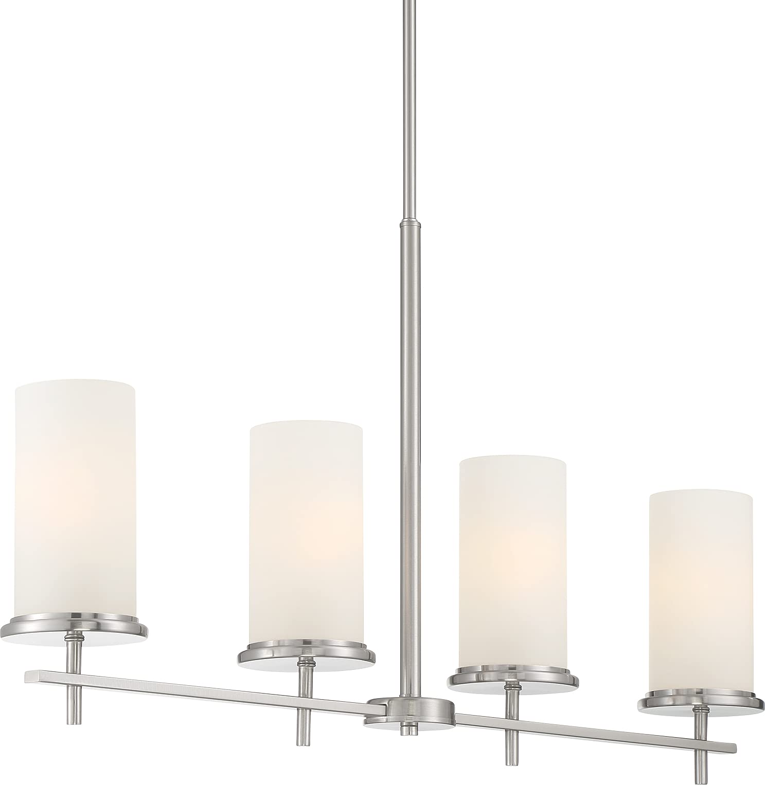 Minka Lavery 4097-84 Haisley 4-Light Brushed Nickel Ceiling Pendant with Etched White Glass Cylinder - 240W Island Lighting for Kitchen, Dining Room & Modern Home Decor