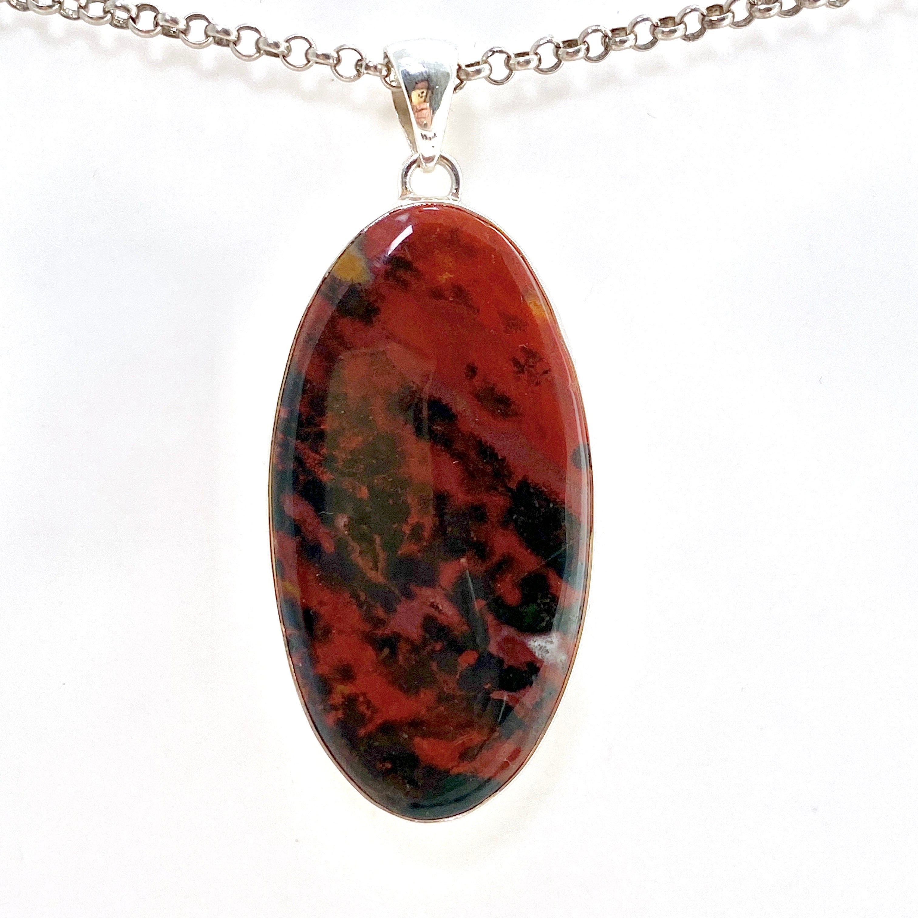 Natural Bloodstone Oval Cabochon Pendant - Healing Crystal Jewelry for Protection & Vitality - Perfect for Meditation, Energy Work & Spiritual Gifts