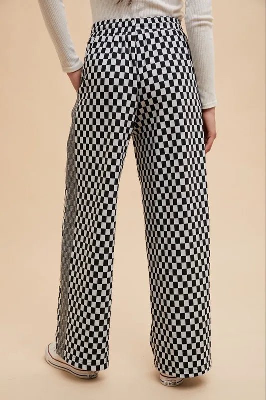 Annie Wear Women's Drawstring Checkered Wide Leg Pants - Casual Lounge Pants for Home, Office & Travel