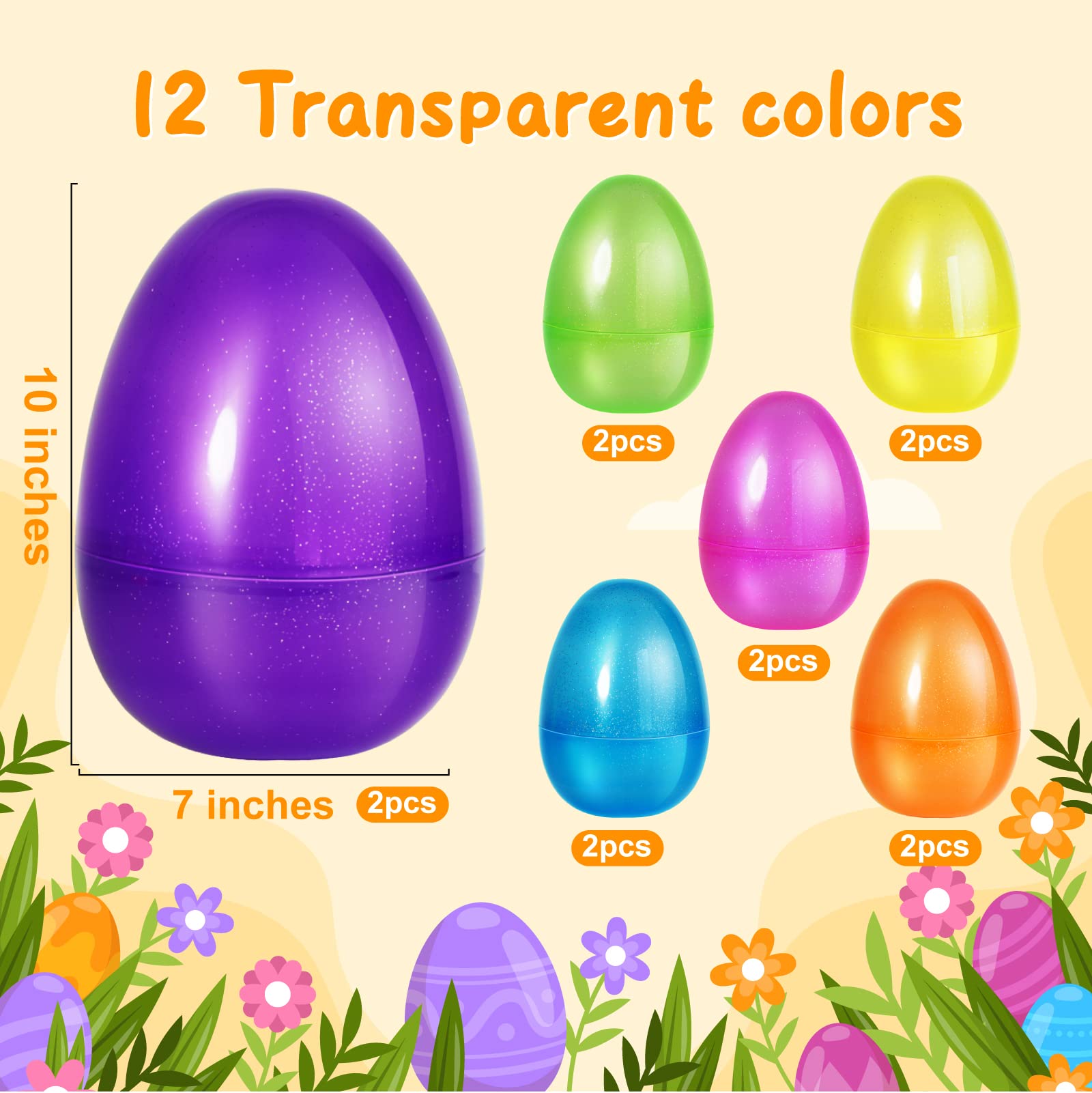 SpringFlower 12-Piece Jumbo Easter Eggs Set - 10 Inch Large Plastic Easter Eggs for Easter Egg Hunt, Empty Fillable Eggs for Candy & Treats, Easter Basket Stuffers & Party Favors - Perfect for Easter Celebrations, Kids' Parties & Spring Festivities