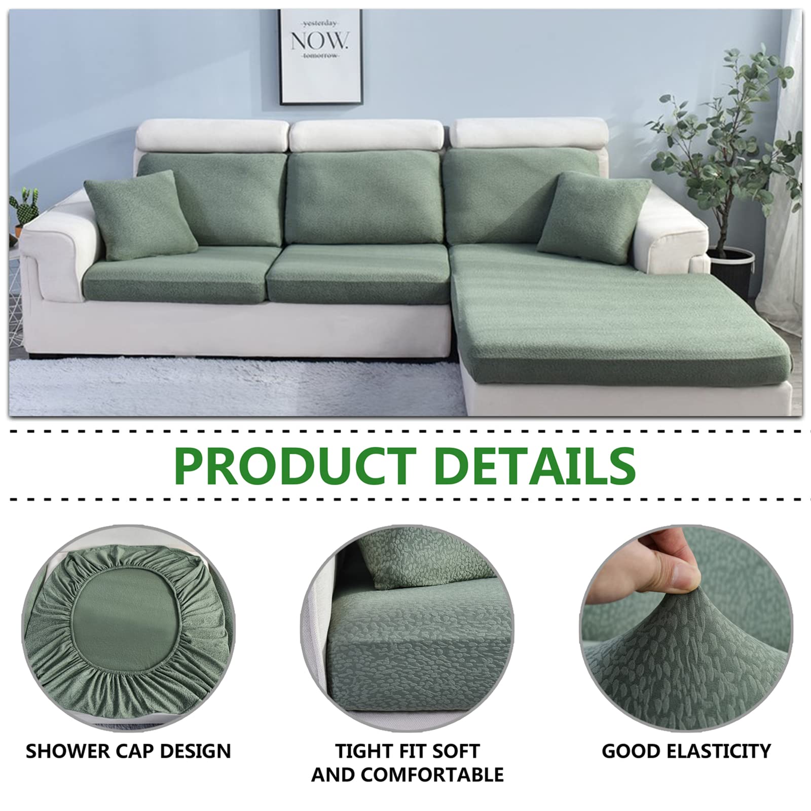 Stretch Waterproof Sofa Cushion Cover - High Elastic Fabric Slipcover for 2-Seater Couches, Light Green - Perfect for Living Room, Office & Pet-Friendly Homes