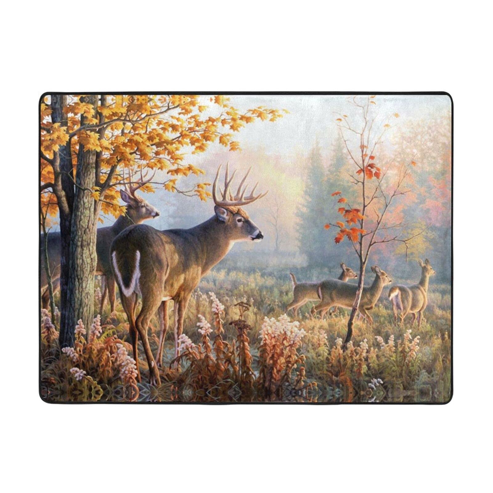 Deer Wildlife Art Area Rug - 63x48 Inch Super Soft Non-Slip Modern Carpet for Bedroom, Living Room & Office | Home Decor, Nursery, Dorm Room Floor Mat