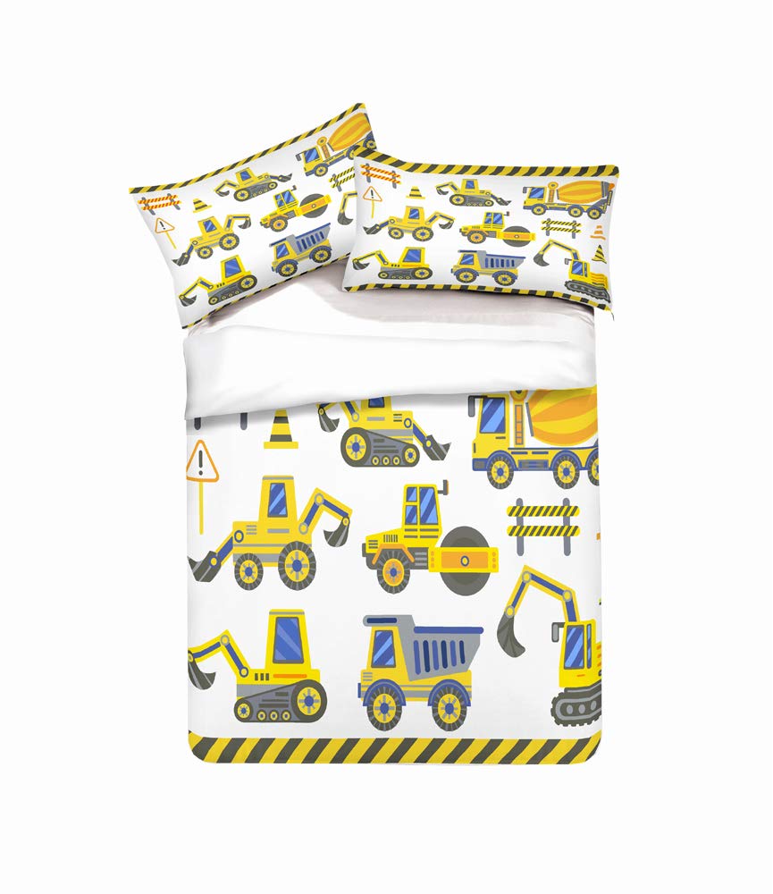 REALIN Construction Duvet Cover Set - Excavator Tractor Crane Themed Bedding for Boys - 2/3/4PCS Microfiber Quilt Cover with Sheets & Pillow Shams - Twin/Full/Queen/King Size - Perfect for Kids' Rooms, Construction Theme Bedrooms & Gift Ideas