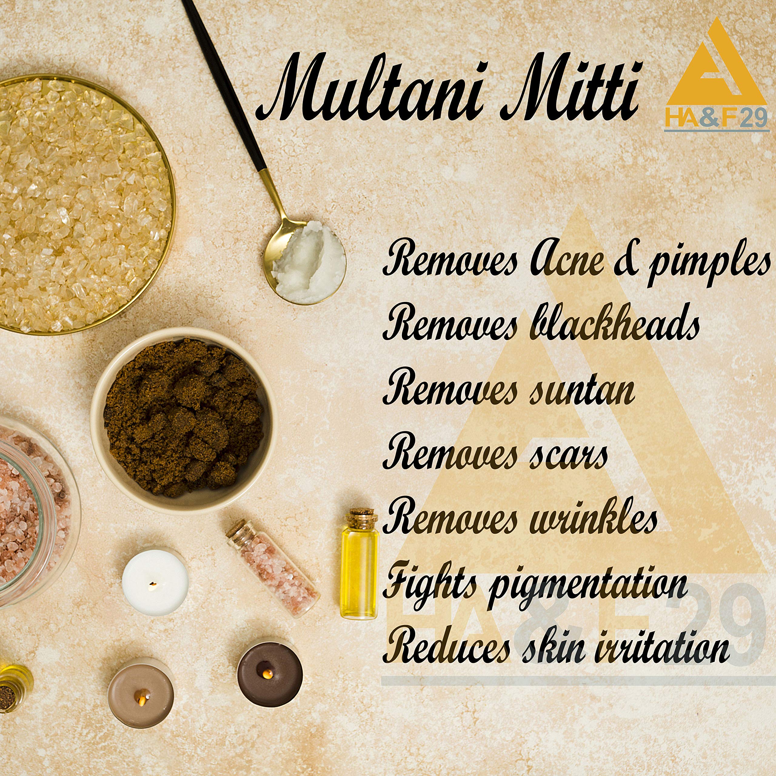 HA&F 29 Multani Mitti Powder (100g) - 100% Pure Fuller's Earth Clay for Glowing Skin & Hair Care | DIY Face Masks, Acne Treatment & Natural Beauty Remedies