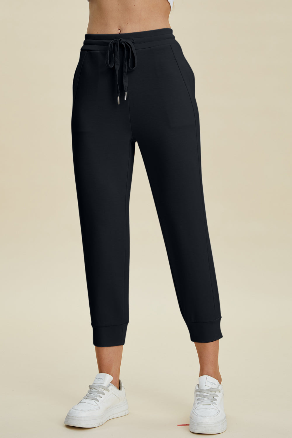 Full Size Drawstring High Waist Cropped Pants for Women - Comfortable Stretchy Casual Lounge Pants for Yoga, Workout, and Everyday Wear