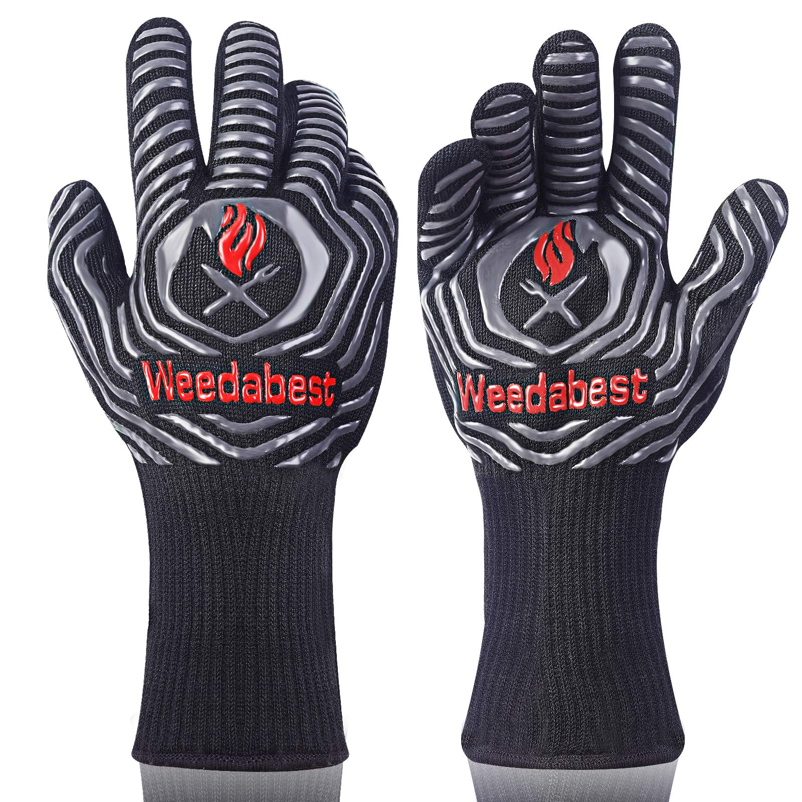 Heat Resistant BBQ Gloves - 13.5 Inch Professional Oven Mitts for Grilling, Smoking & Barbecue - Gray Kitchen Gloves for Hot Pans, Campfire Cooking & Outdoor BBQ Accessories