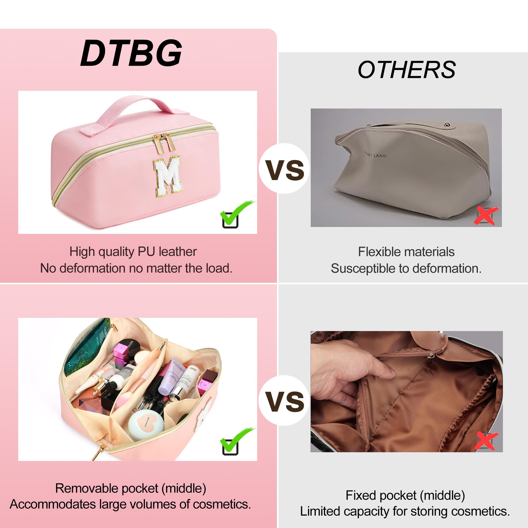 Personalized PU Leather Makeup Bag for Women & Teens - Initial Cosmetic Pouch, Travel Toiletry Organizer - Trendy Birthday & Mother's Day Gift Idea (Pink) - Perfect for Travel, Gym & Daily Skincare Storage