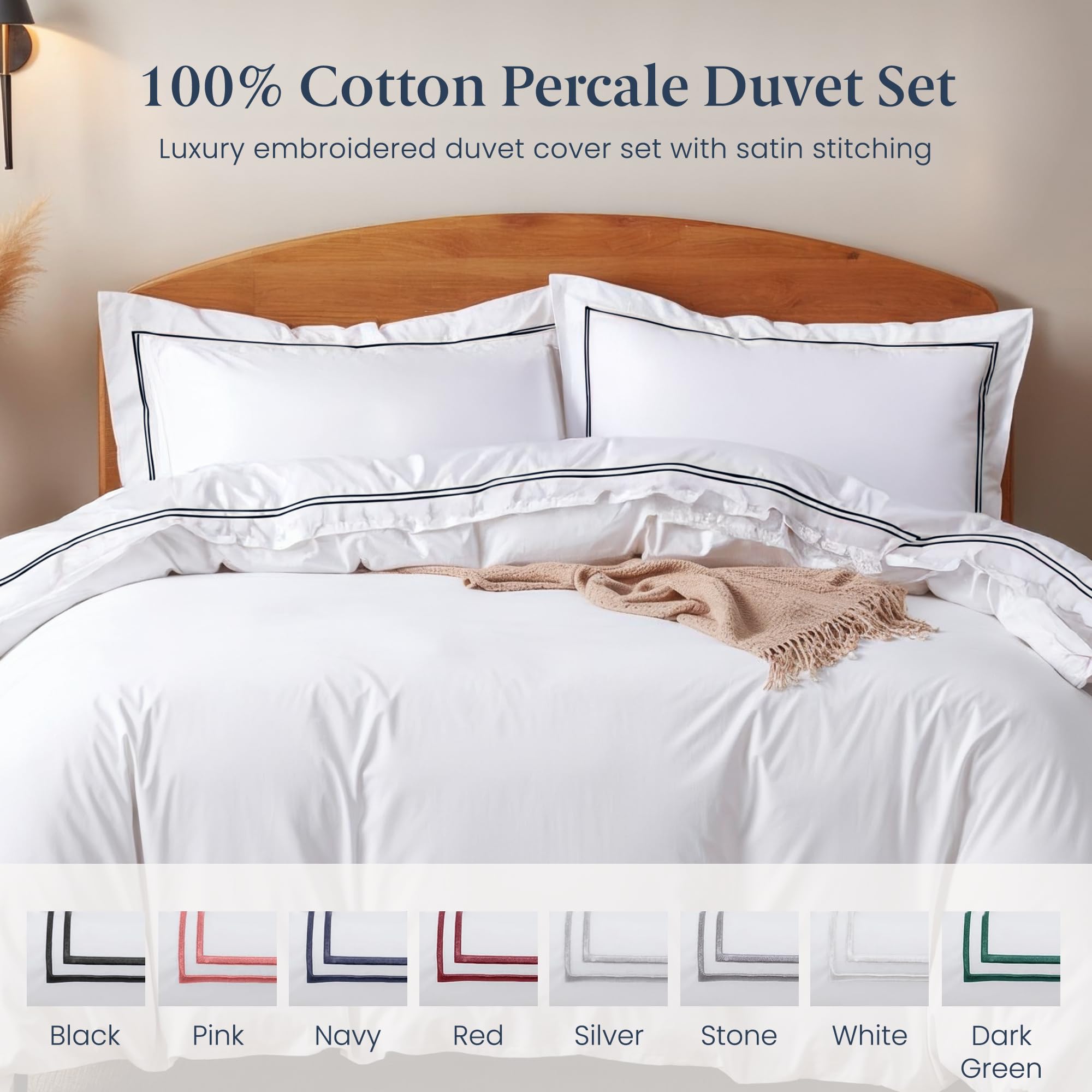 Luxury 100% Cotton Duvet Cover Set (3pc) - King/Queen/Cal King Size - Breathable & Lightweight - White & Black Options for Bedroom Decor & Hotel Style Comfort
