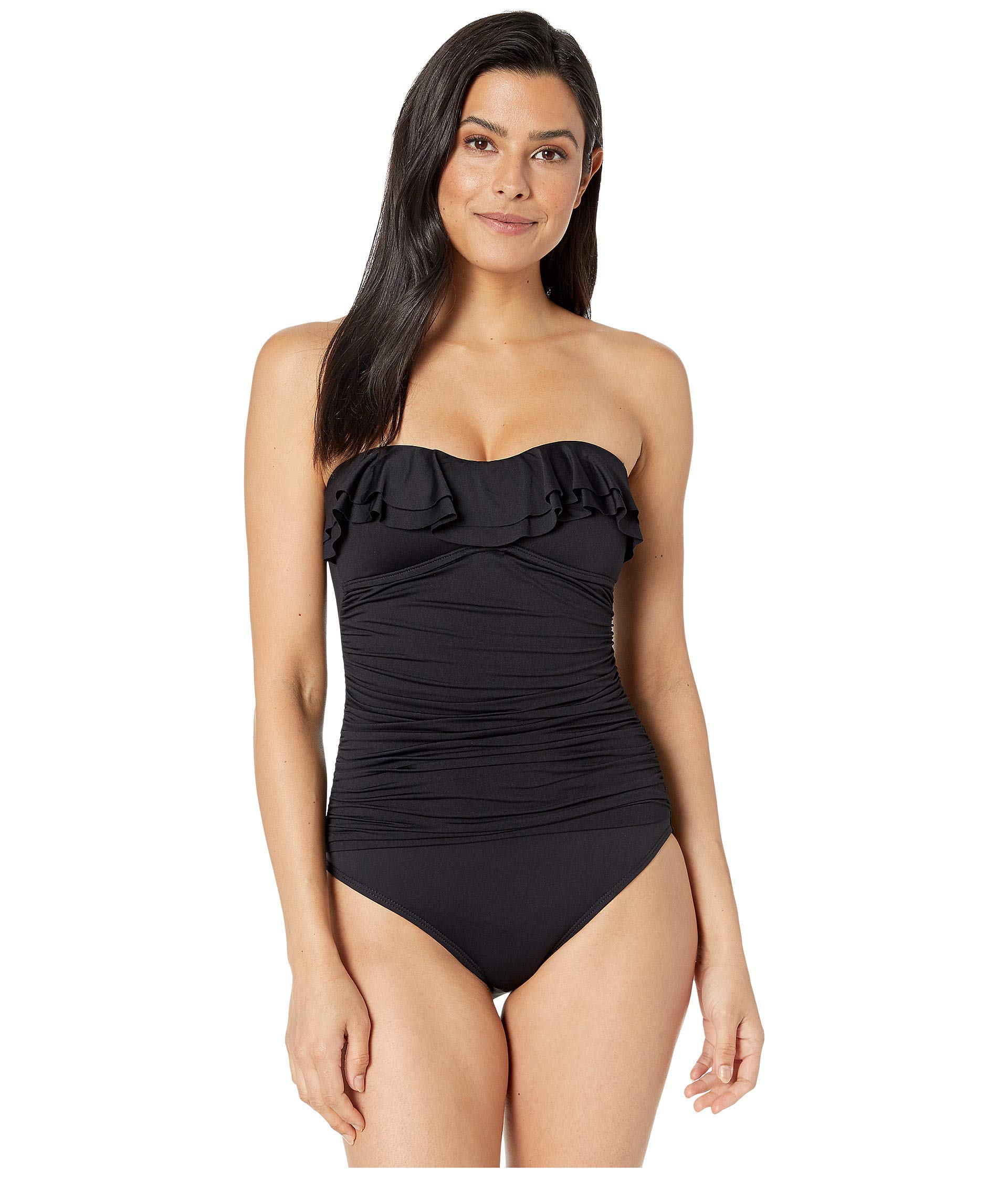 La Blanca Women's Standard Island Goddess Ruffle Bandeau Mio One Piece Swimsuit - Sexy Ruffled Monokini for Beach Vacation & Pool Party | Comfortable Swimwear for Women