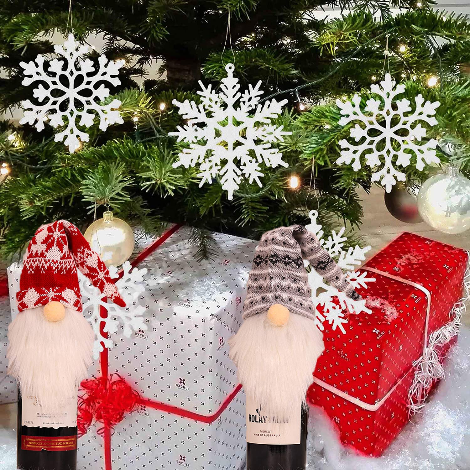Handmade Swedish Gnome Wine Bottle Cover - Christmas Tomte Decorative Toppers & Reusable Gift Bags (4 Pack) for Holiday Parties, Home Decor & Festive Gifting