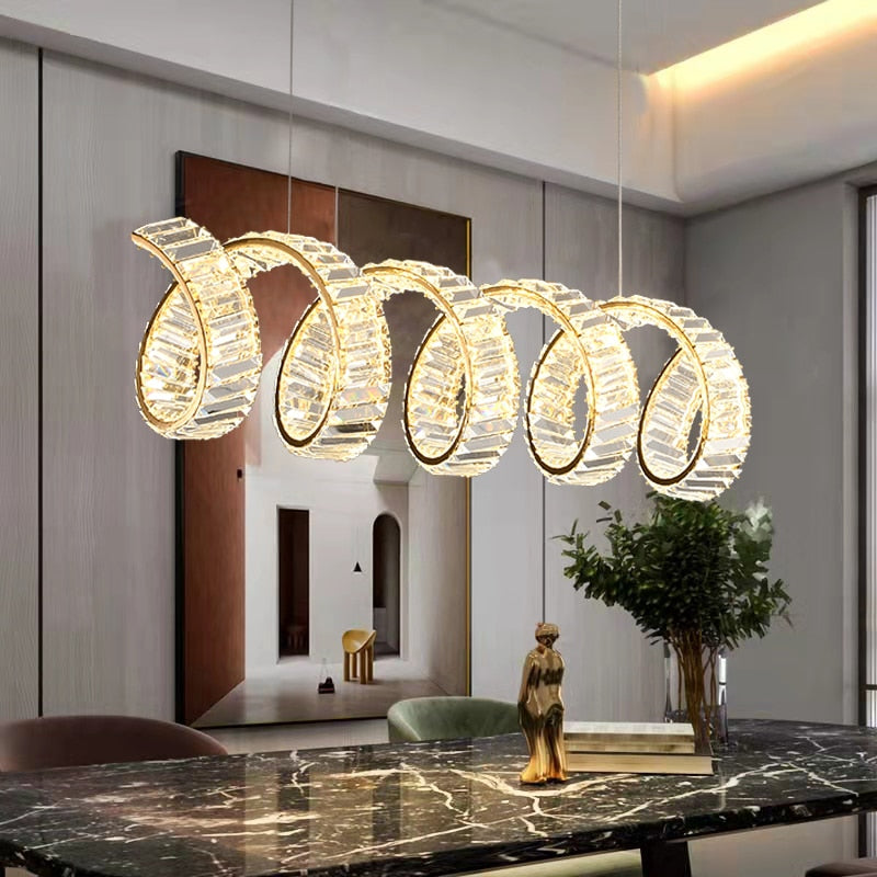 Wave Crystal Pendant Light - Modern Elegant Chandelier for Dining Room, Living Room & Bedroom | Energy Efficient LED Lighting Fixture for Home Decor & Interior Design