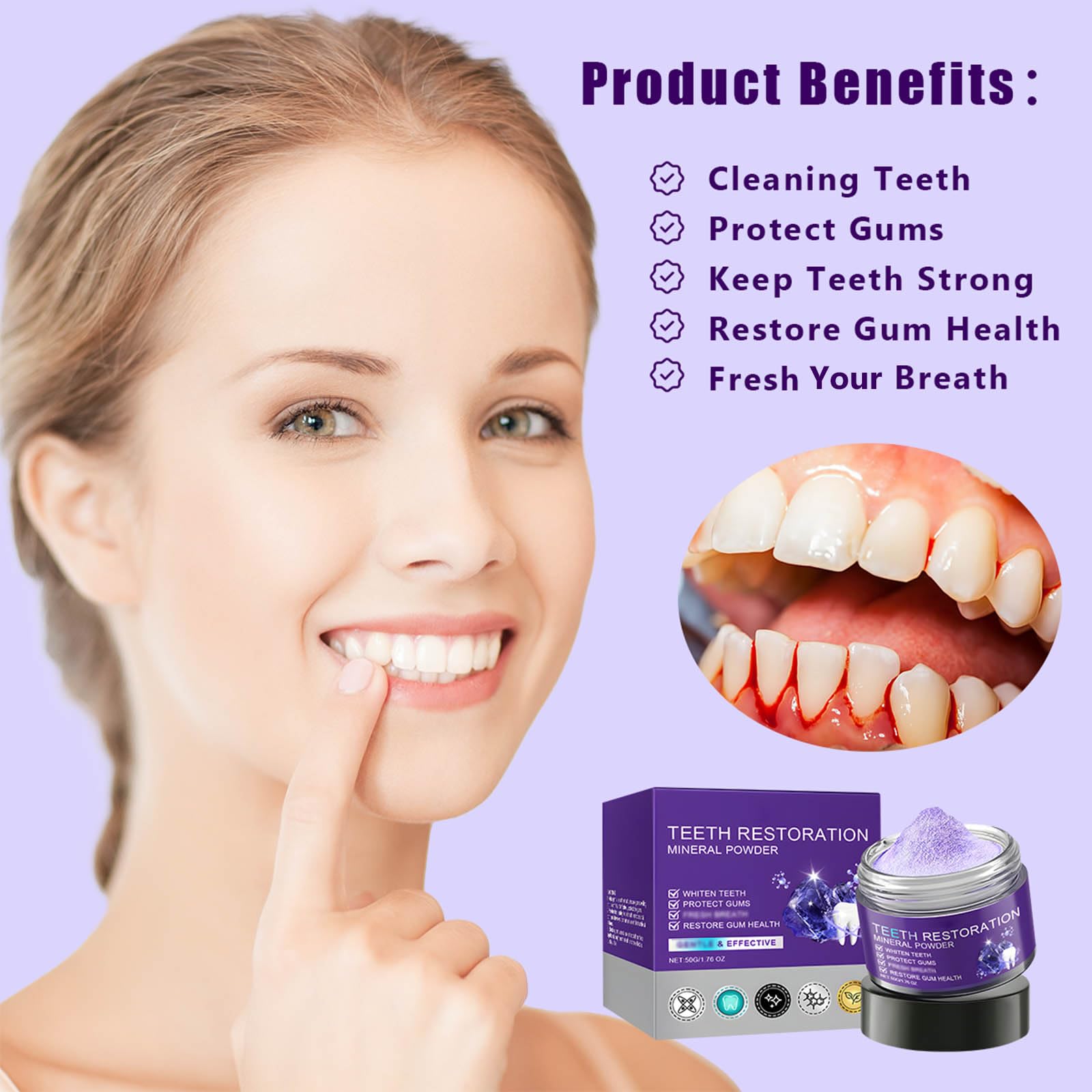 Natural Teeth Whitening & Strengthening Mineral Powder - Remineralizing Tooth Powder for Oral Care, Enamel Repair & Gum Health - Perfect for Daily Dental Hygiene & Sensitive Teeth Relief
