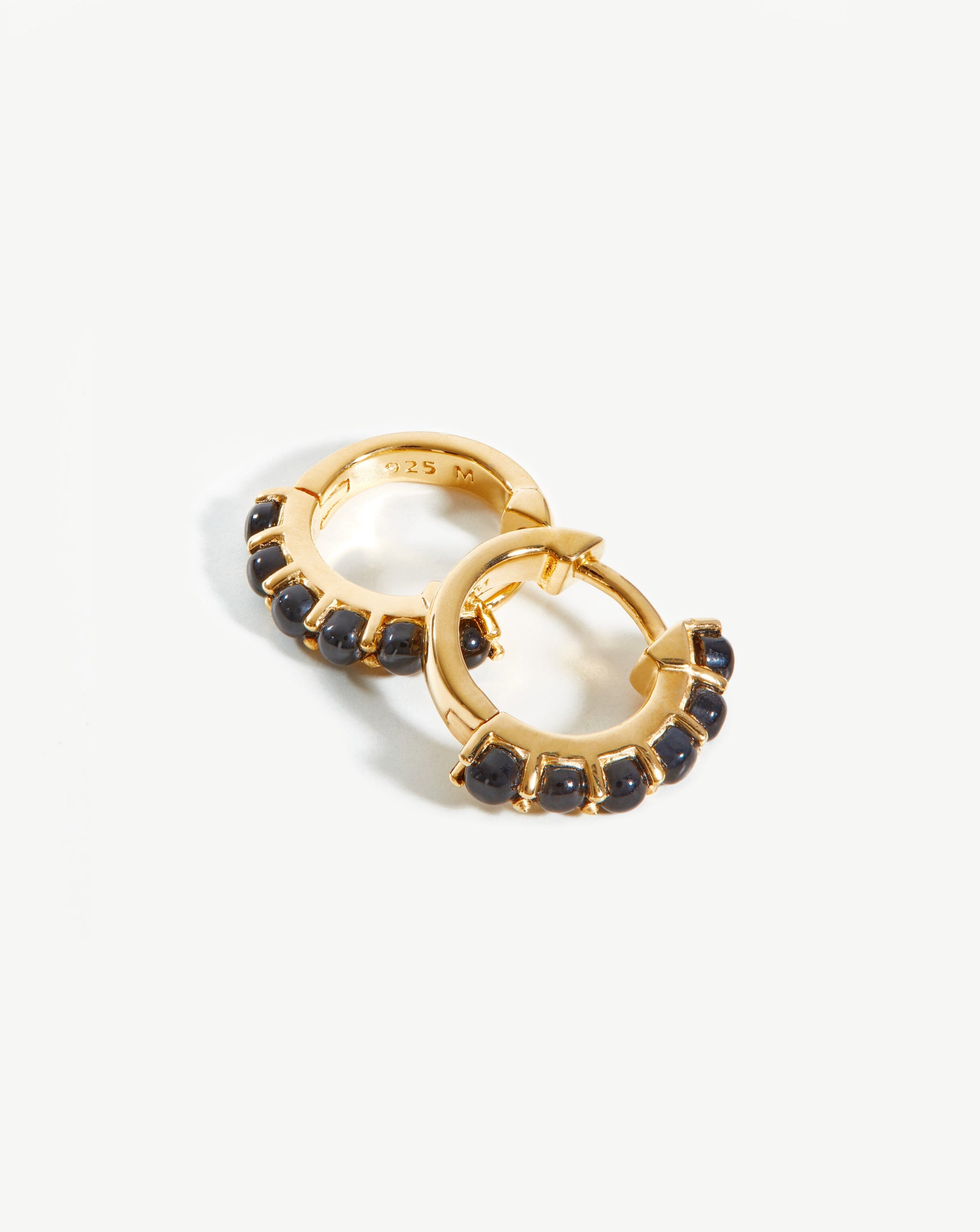 18k Gold Vermeil Black Onyx Huggie Hoop Earrings for Women - Minimalist Dainty Gemstone Huggies for Everyday Wear, Gift Giving & Special Occasions
