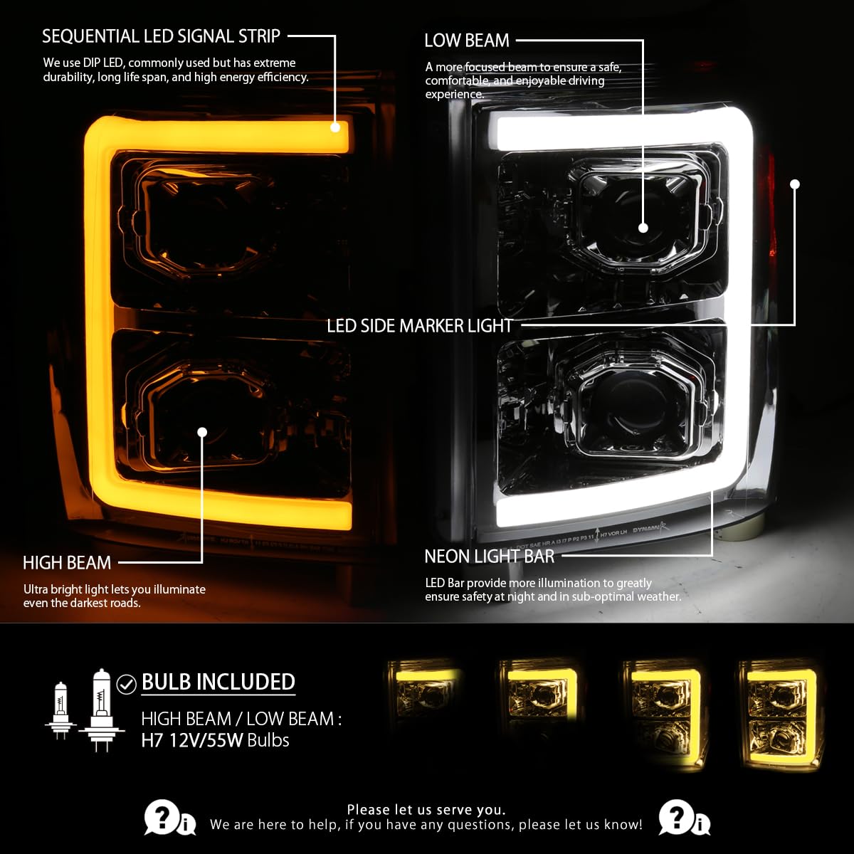 Ford F-250/F-350 Super Duty LED Headlights 2011-2016 - Chrome Projector w/Dynamic Effect for Night Driving