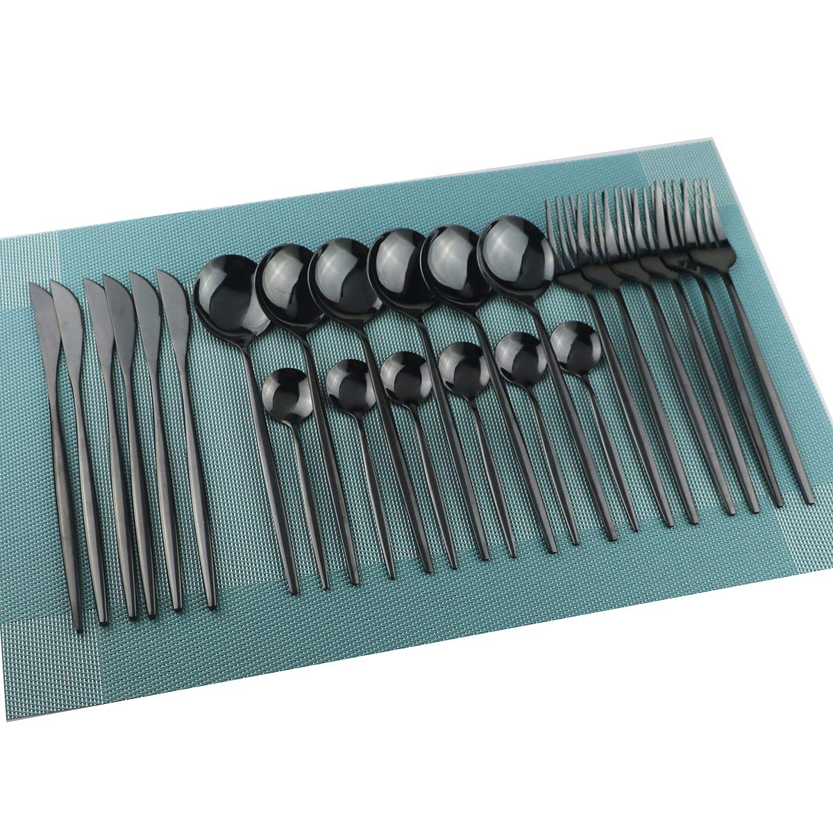 Gugrida 24-Piece Stainless Steel Flatware Set - 18/10 Mirror Polished Silverware Utensils with Forks, Spoons & Knives - Durable Cutlery Set for Restaurants, Home Kitchen & Dinner Parties (6-Pack, Black) - Perfect for Family Gatherings, Daily Meals & Formal Dining