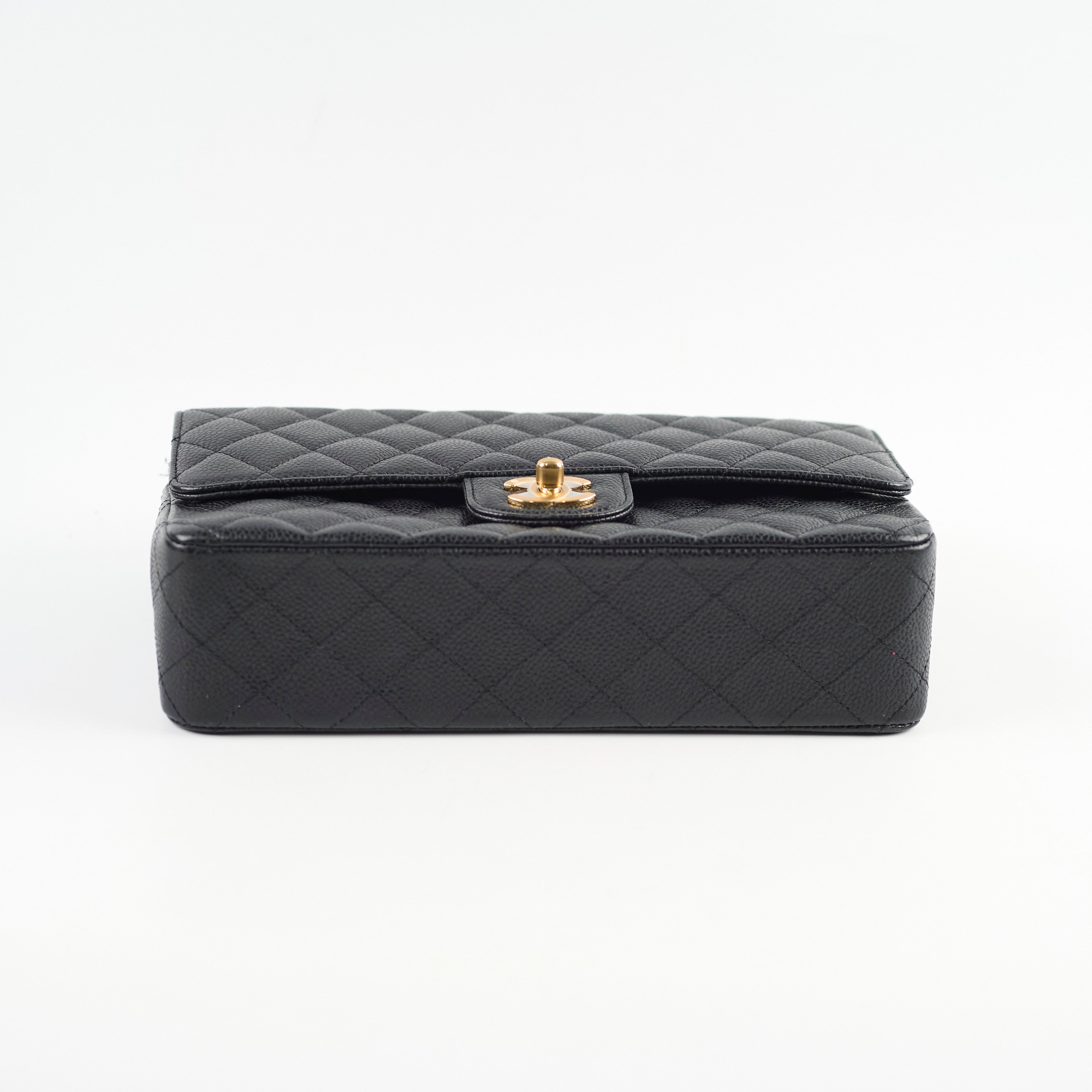 Chanel Medium/Large Caviar 24k Gold Double Classic Flap Bag in Black | Luxury Designer Handbag for Women | Perfect for Evening Events, Parties & Special Occasions