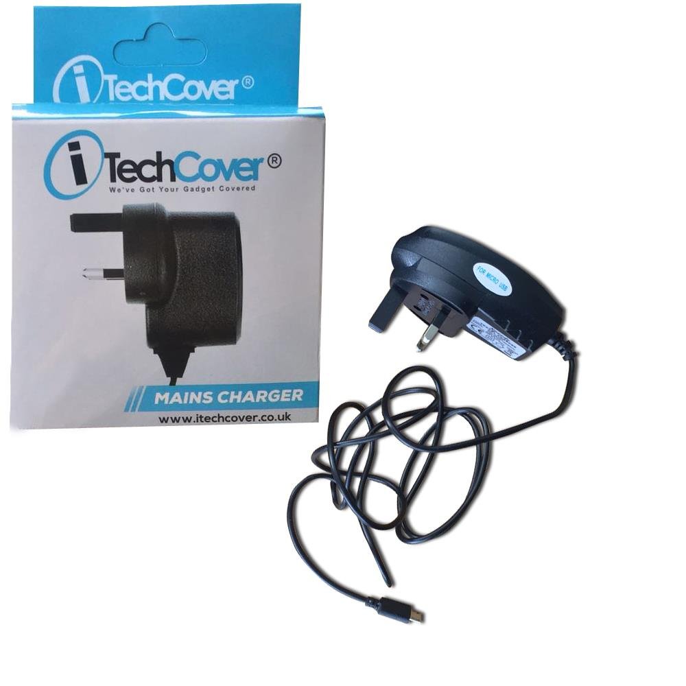 iTechCover® 3 Pin UK Mains Charger Cable - Micro USB Wall Charger Lead for Iropro 10.1 Inch Quad Core Android Tablet - CE & ROHS Certified - Perfect for Home, Office, and Travel Charging