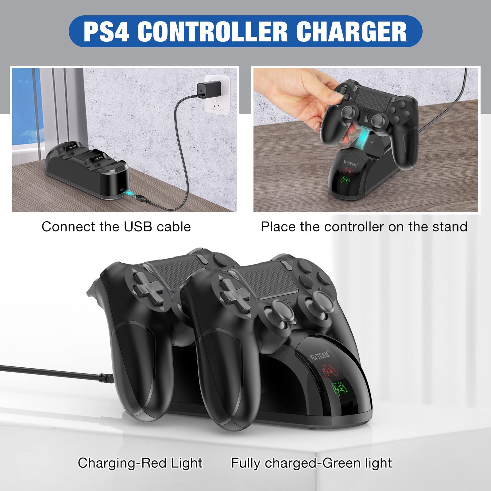 Fast Charging Dock Station for PS4/PS4 Slim/PS4 Pro - Dual USB Ports with LED Indicator - 1.8H Quick Charge - Perfect for Gaming Sessions & Multiplayer Charging Needs