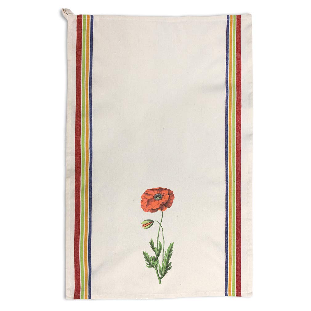 Vintage Red Poppy Custom Kitchen Towels - Floral & Botanical Print Dish Towels for Cleaning, Drying & Decor - Multi Stripe Design Dishcloths for Farmhouse & Modern Kitchens