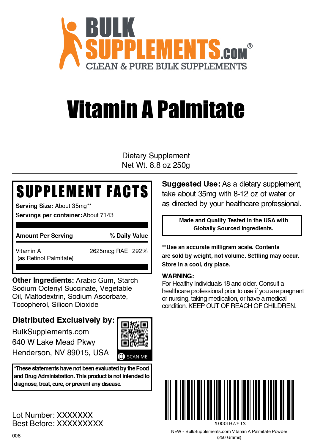 Vitamin A Palmitate Powder - Pure & High-Quality Supplement for Skin & Eye Health | Supports Immunity & Vision | Ideal for DIY Cosmetics, Supplements & Skincare Products