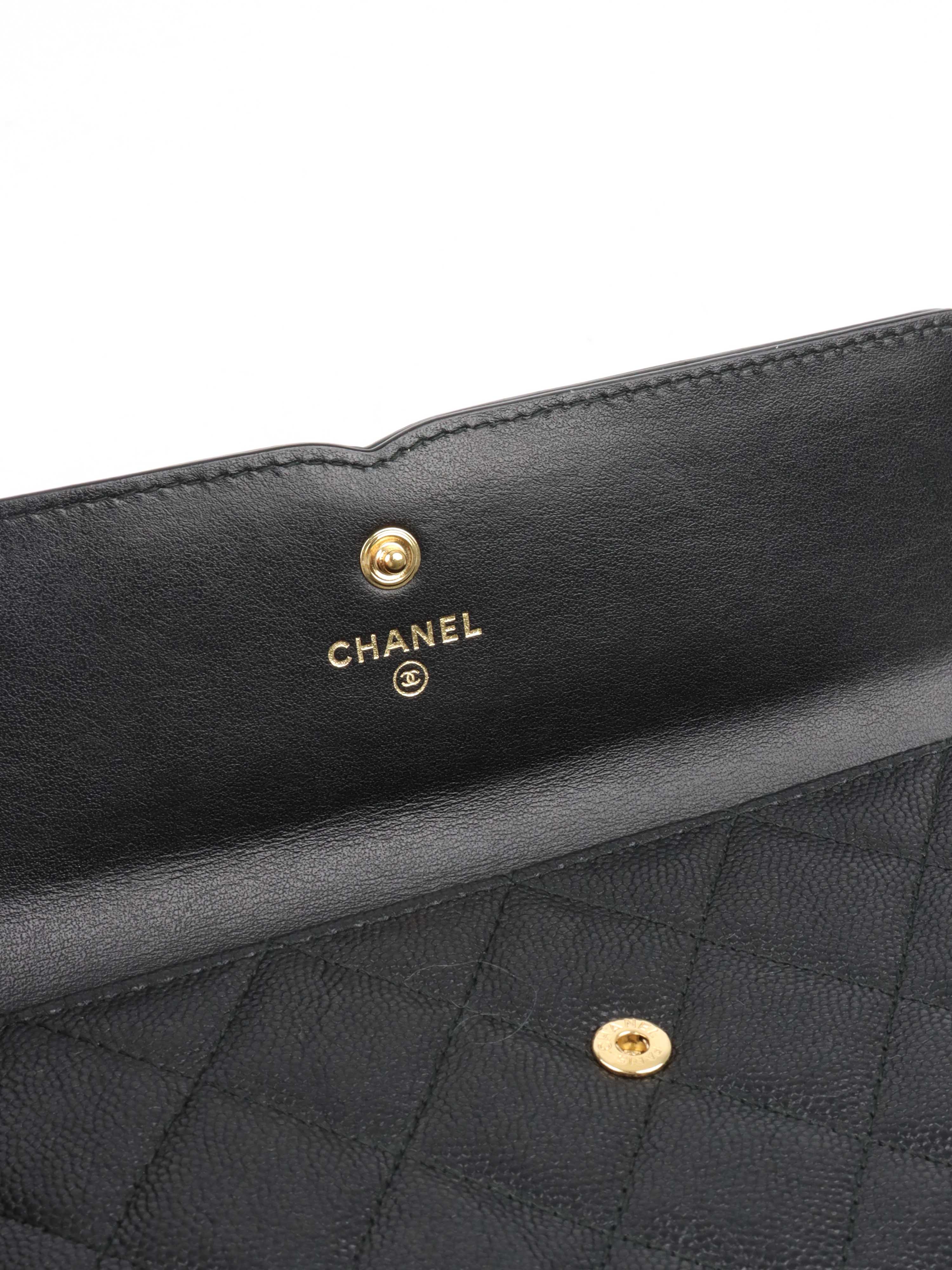 Chanel Black Caviar Leather Long Wallet for Women | Luxury Designer Clutch with Card Slots | Perfect for Everyday Use, Travel & Special Occasions