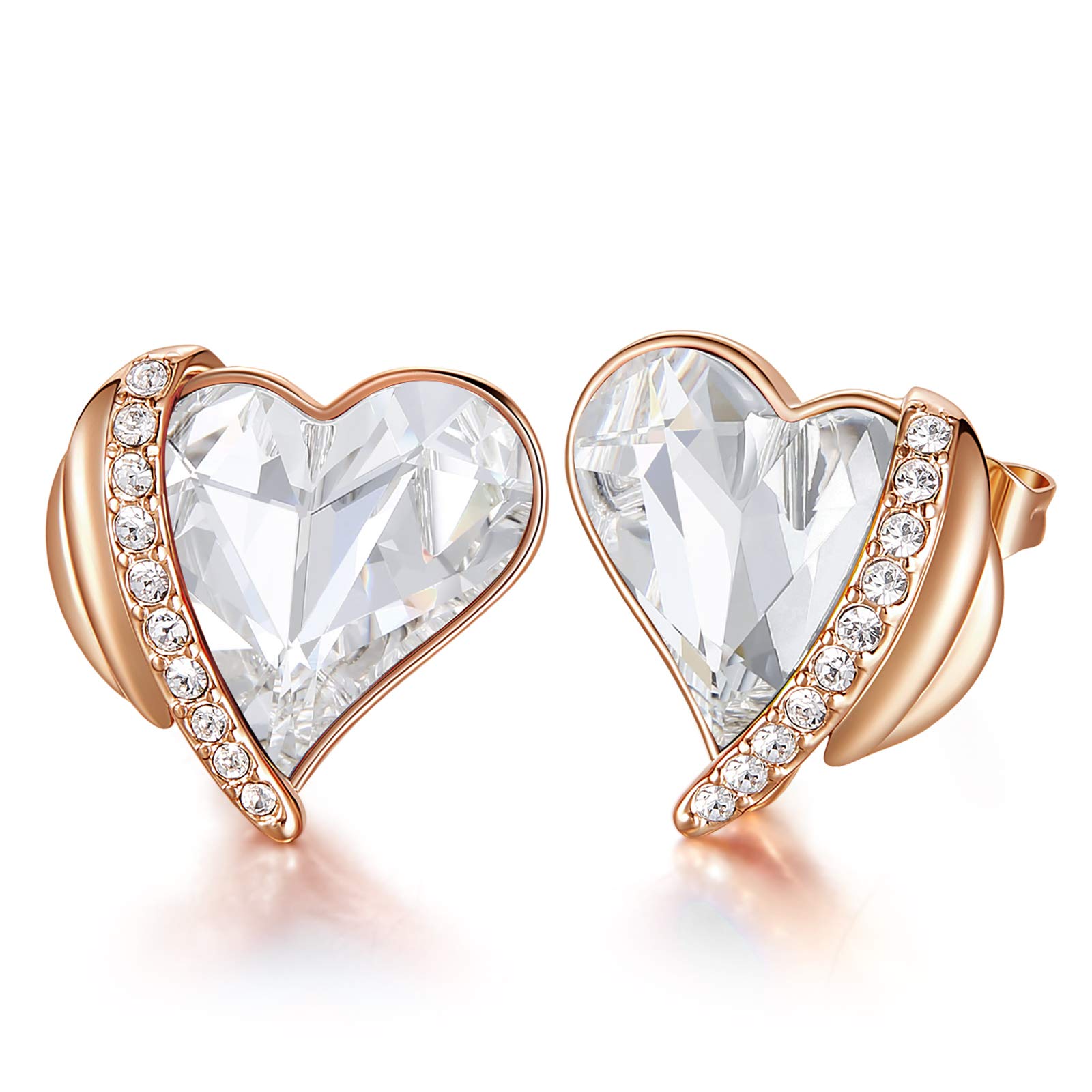 CDE Love Heart Stud Earrings for Women - Rose Gold Plated Earrings with Austrian Crystals, Elegant Jewelry Gift for Women, Mom, Wife - Perfect for Valentine's Day, Anniversary, Birthday & Everyday Wear